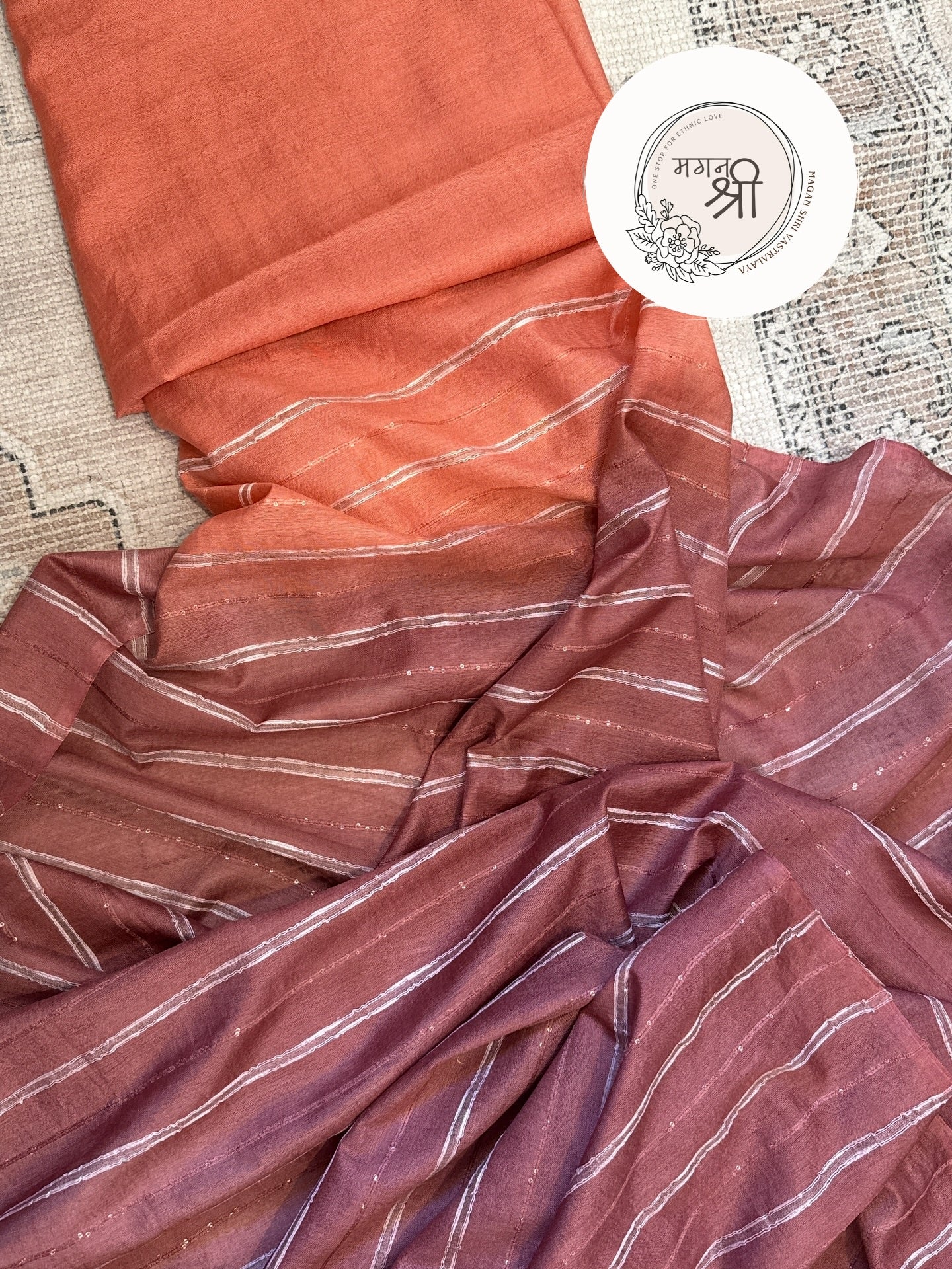 Handwoven Linen Saree with Running Thread Stripes