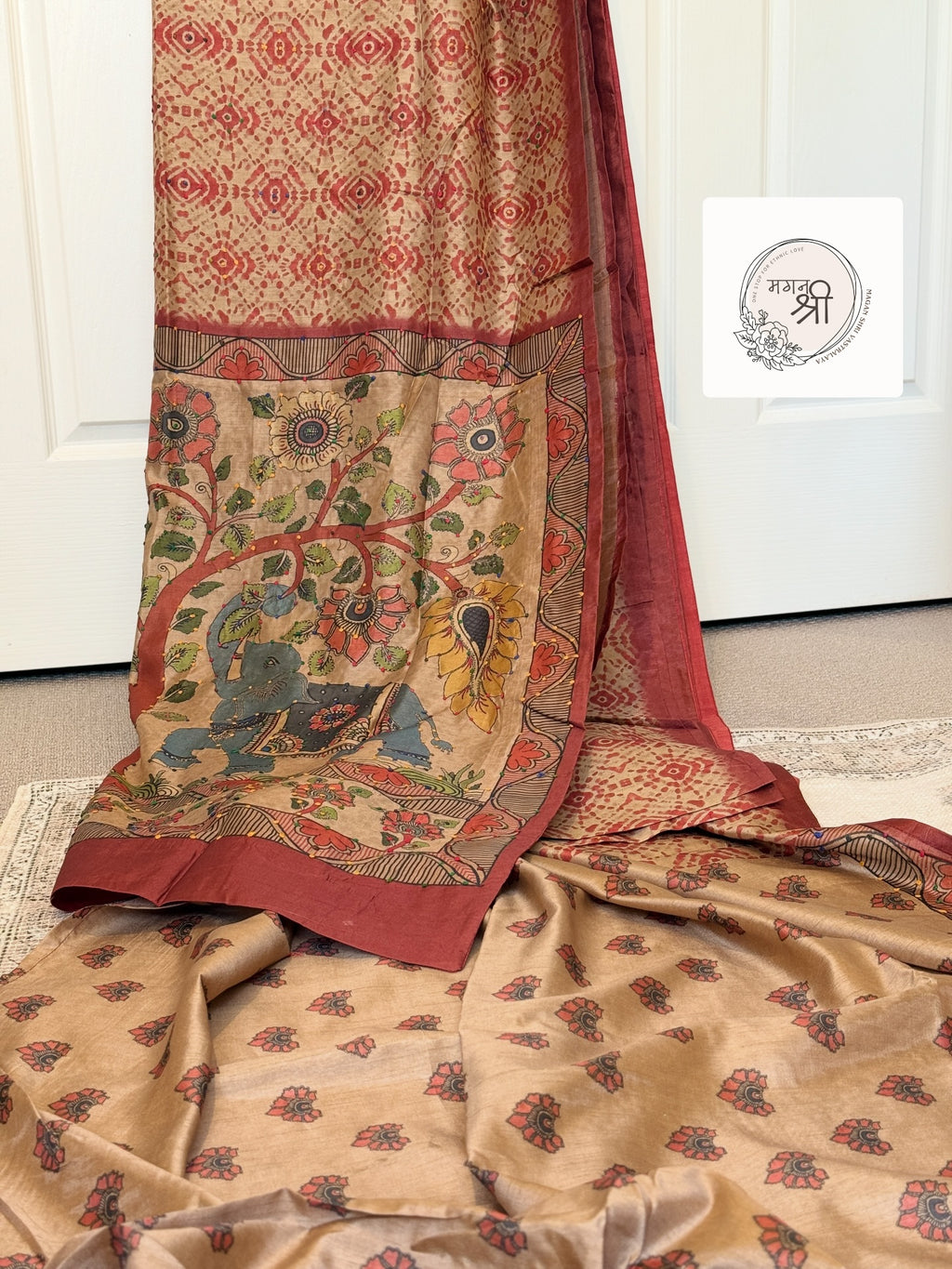 Rust Heritage Knot Embroidery Botanical Saree