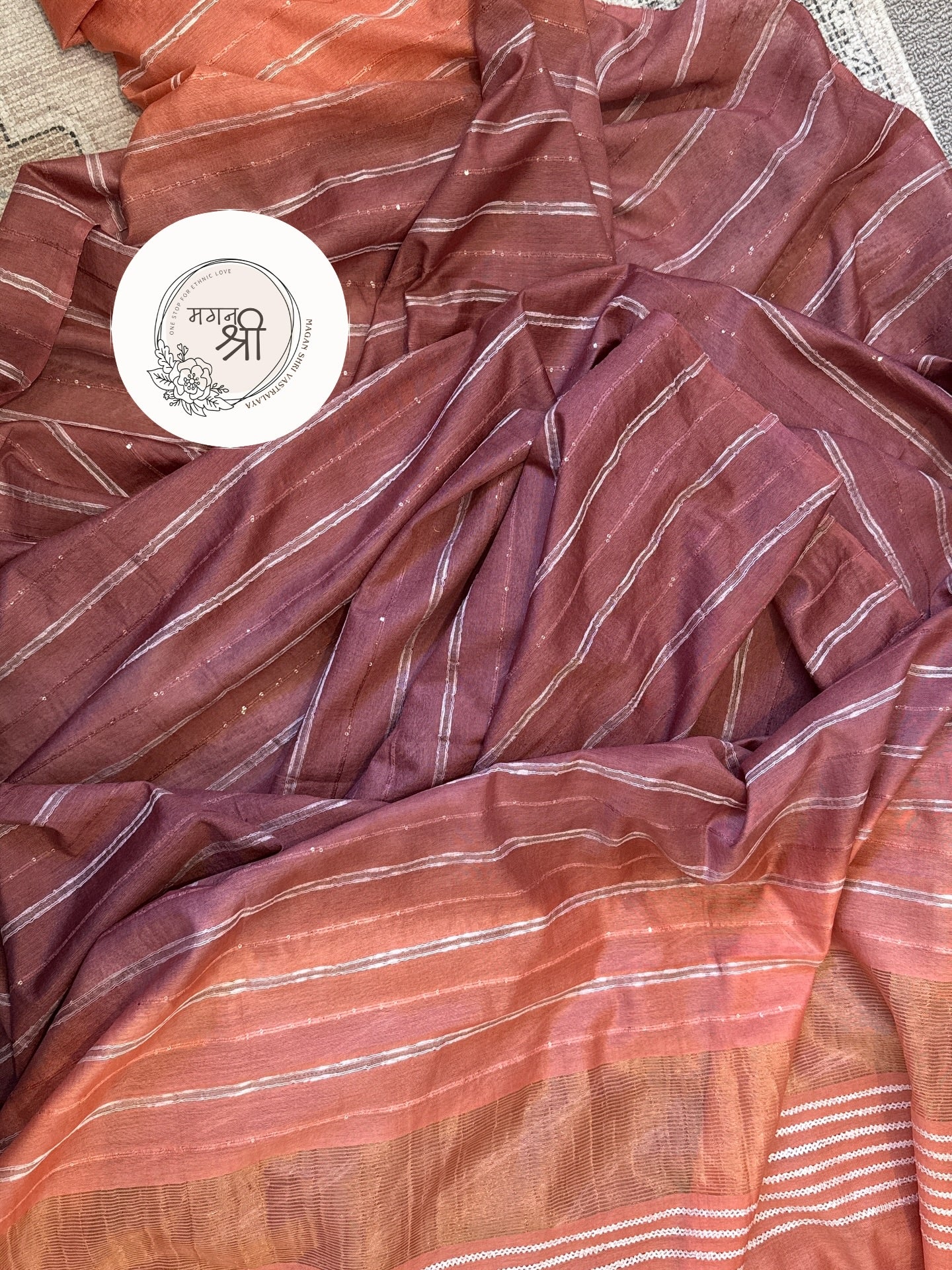 Handwoven Linen Saree with Running Thread Stripes