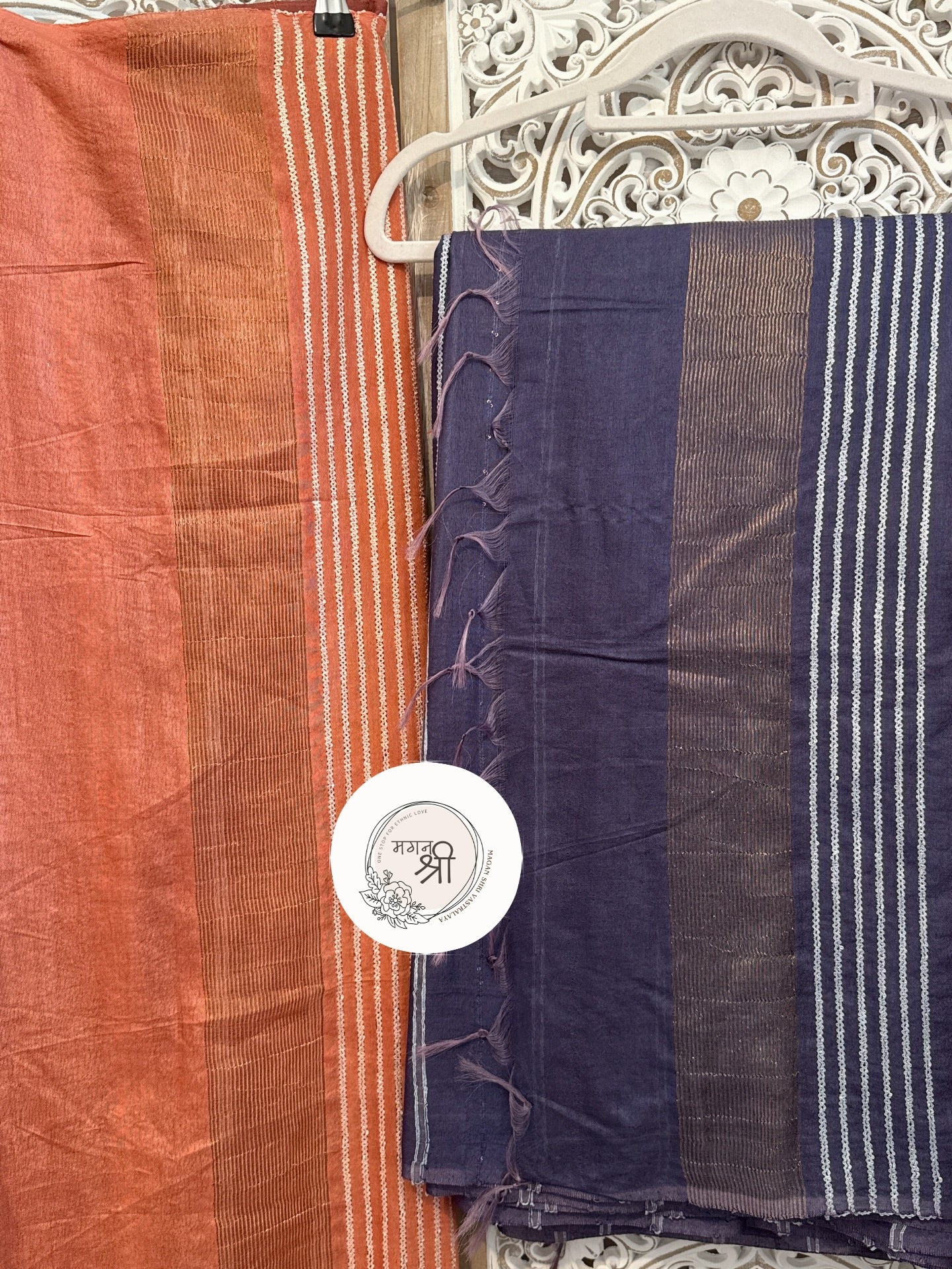 Handwoven Linen Saree with Running Thread Stripes