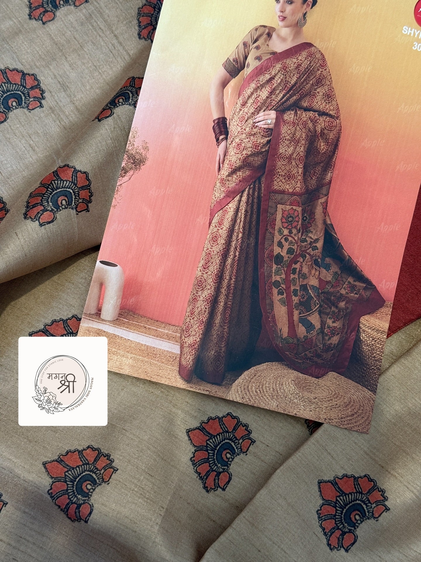 Rust Heritage Knot Embroidery Botanical Saree