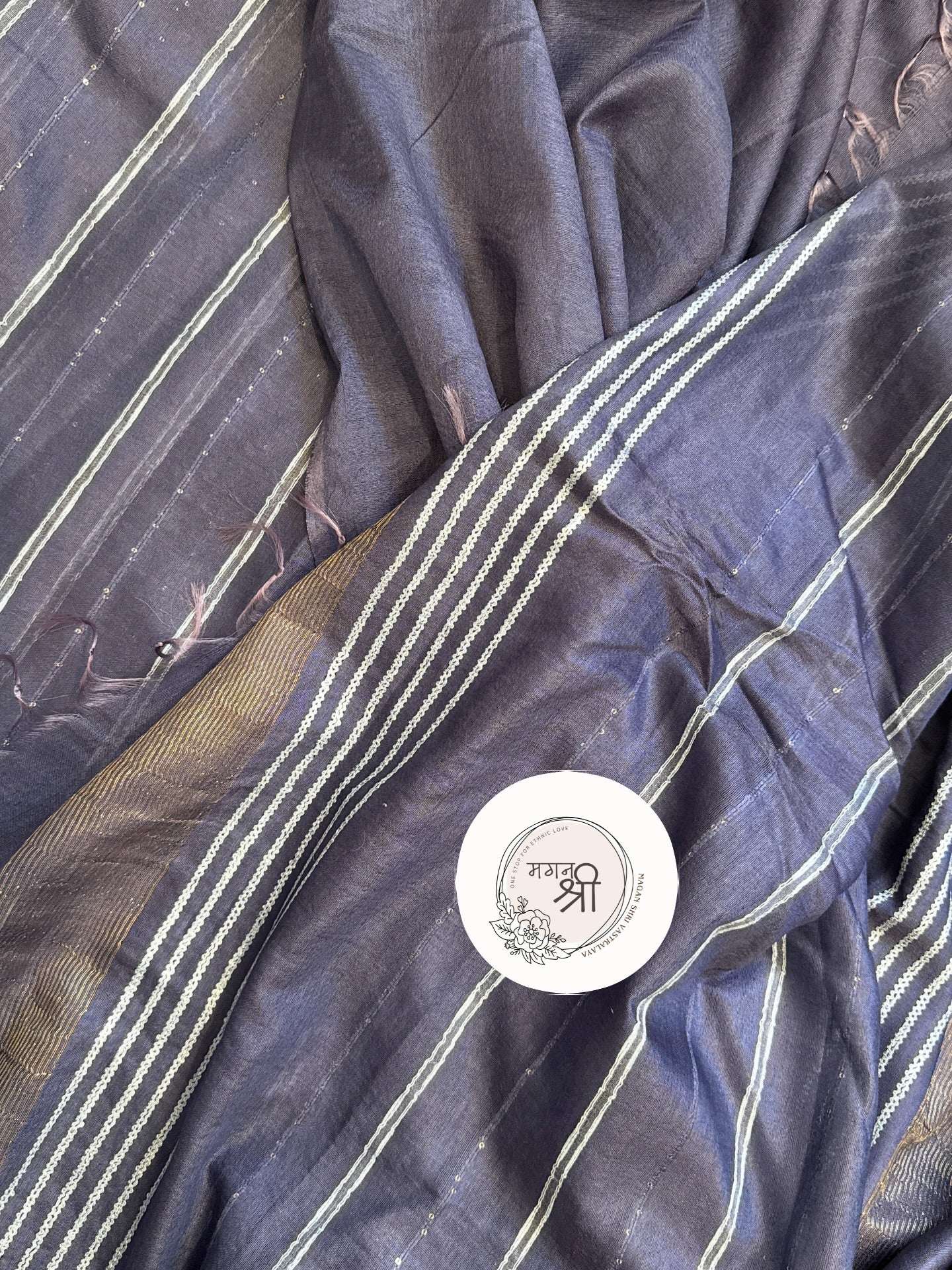 Handwoven Linen Saree with Running Thread Stripes