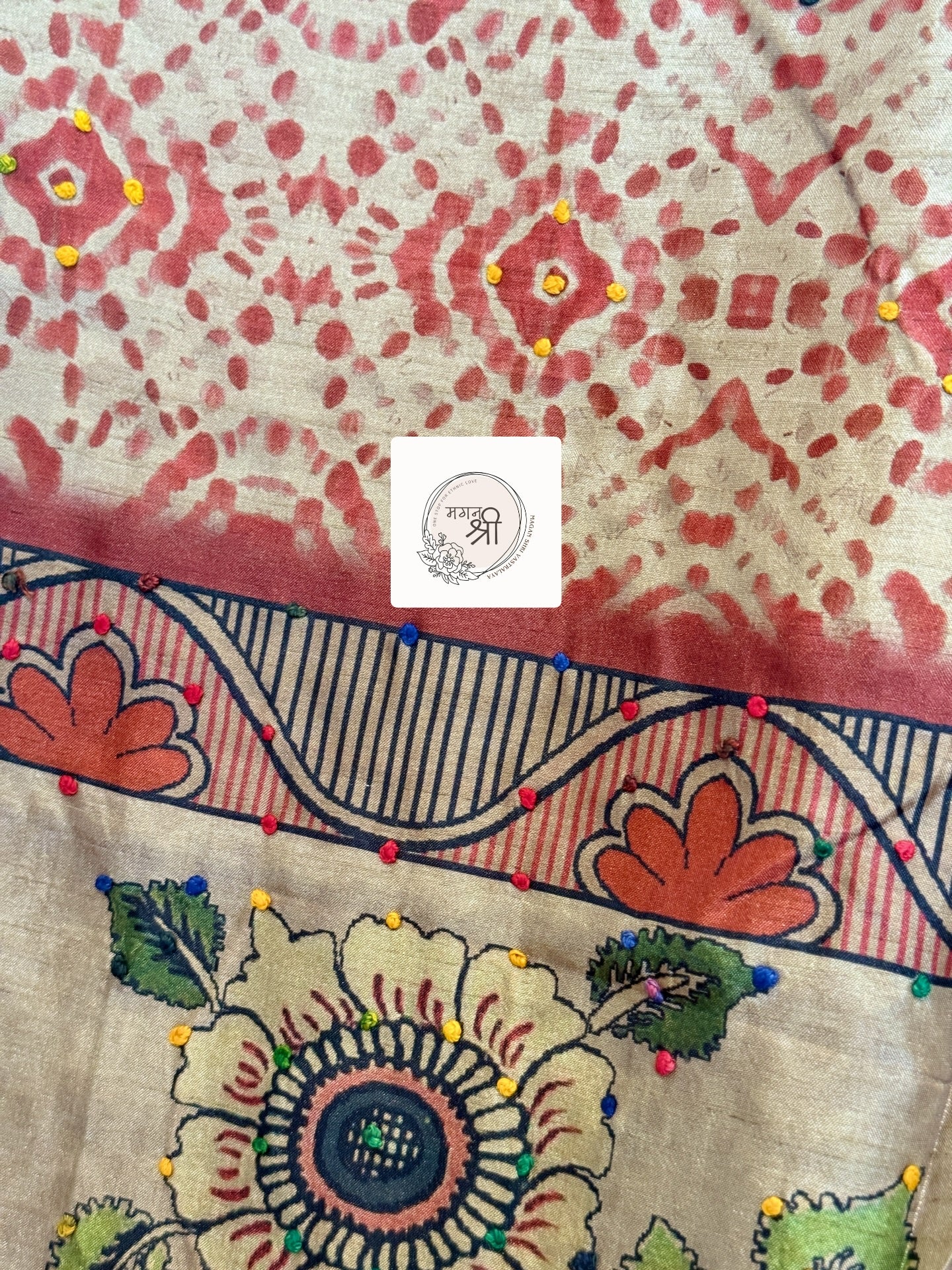 Rust Heritage Knot Embroidery Botanical Saree