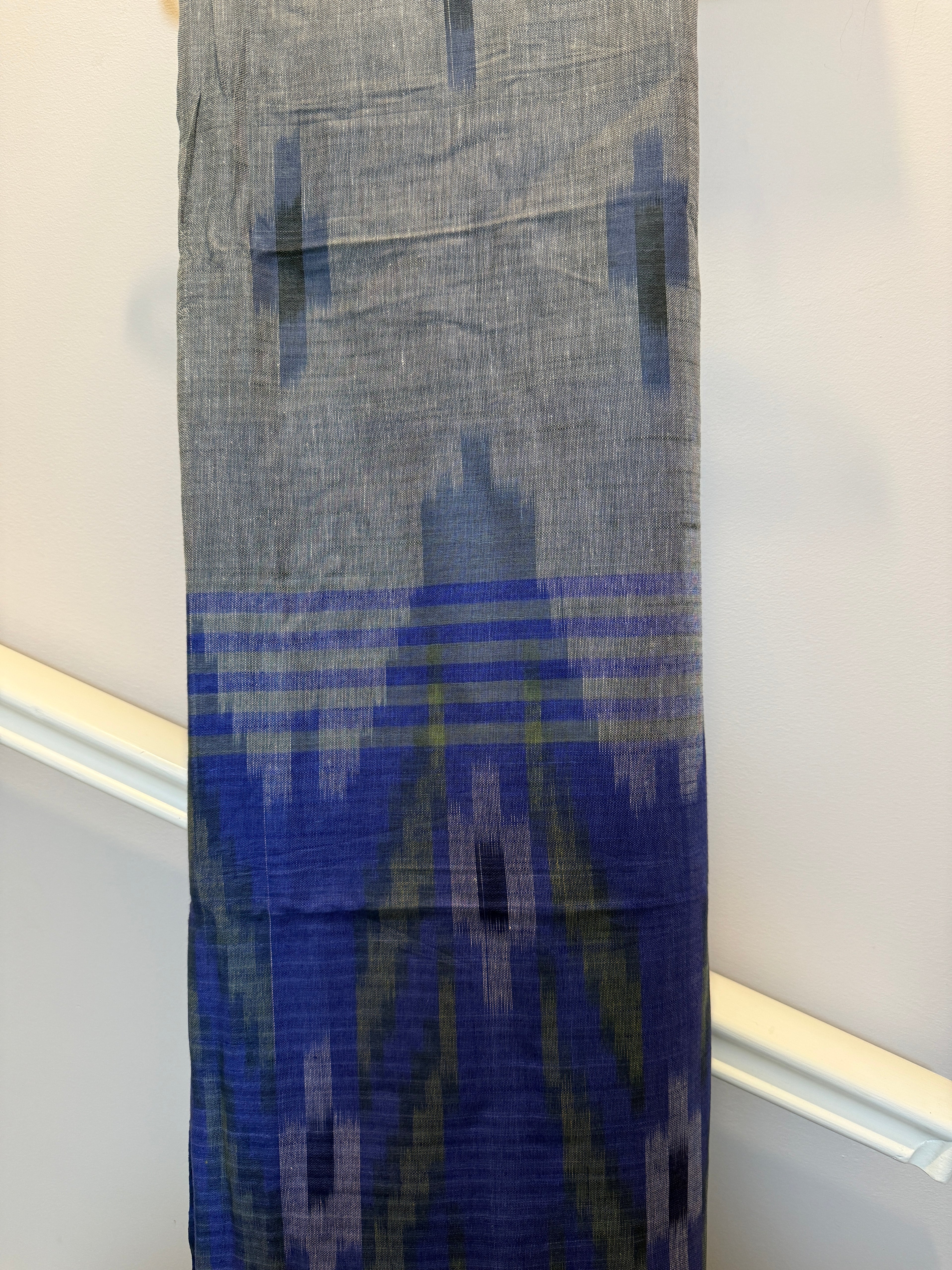 Grey Blue Ikkat Linen saree