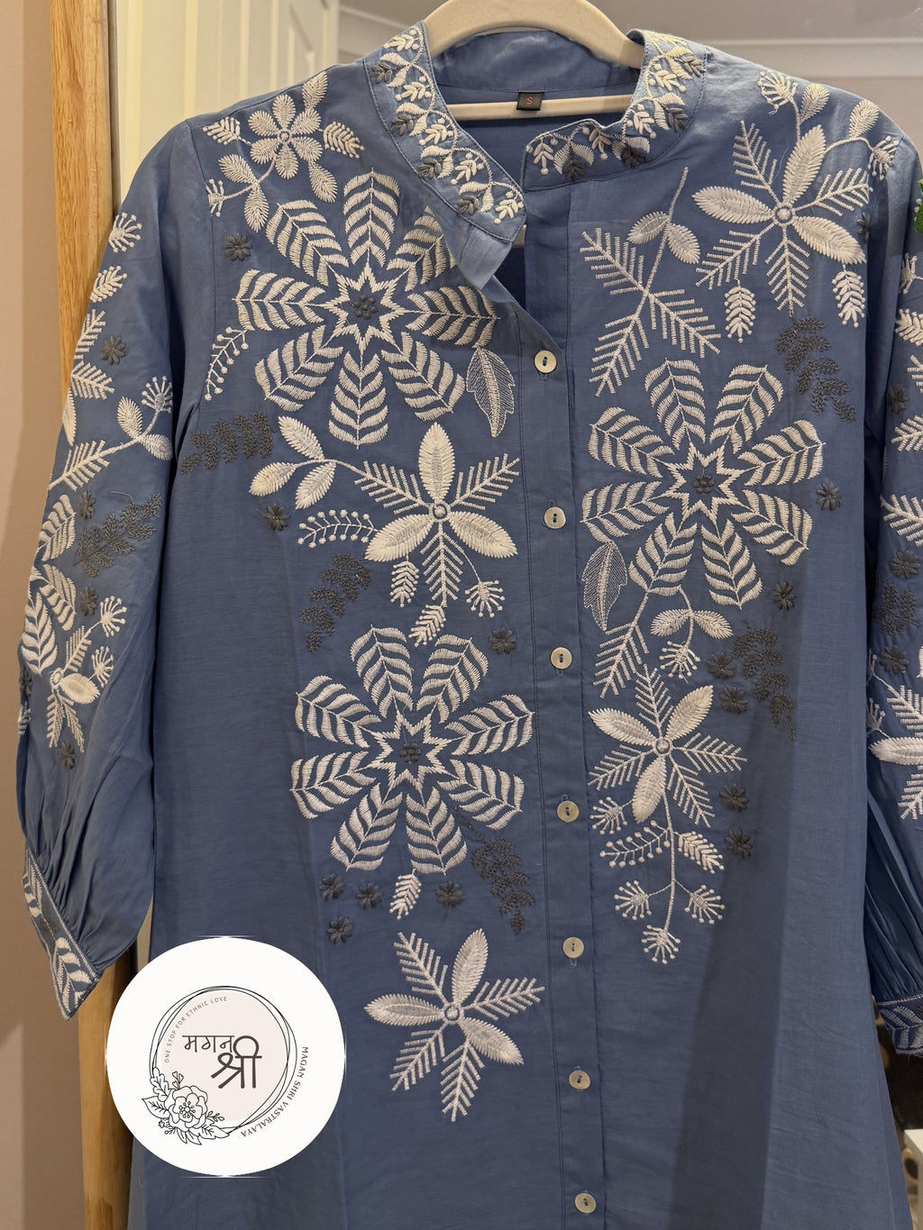 Dusty Blue Snowflake Embroidered Co-Ord Set