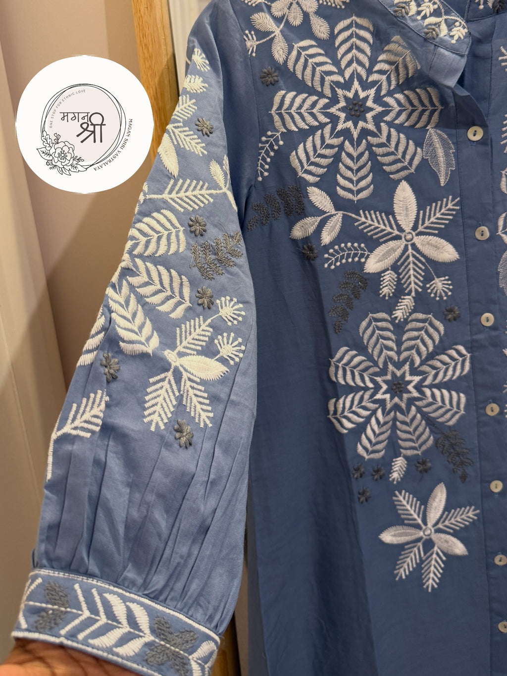 Dusty Blue Snowflake Embroidered Co-Ord Set