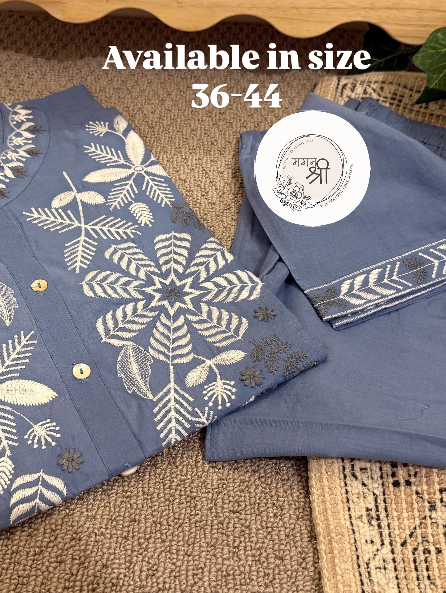 Dusty Blue Snowflake Embroidered Co-Ord Set