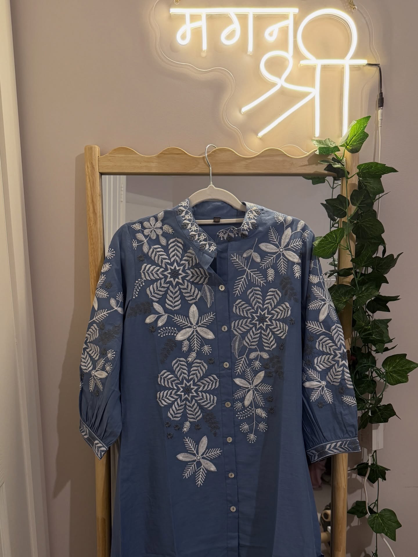 Dusty Blue Snowflake Embroidered Co-Ord Set