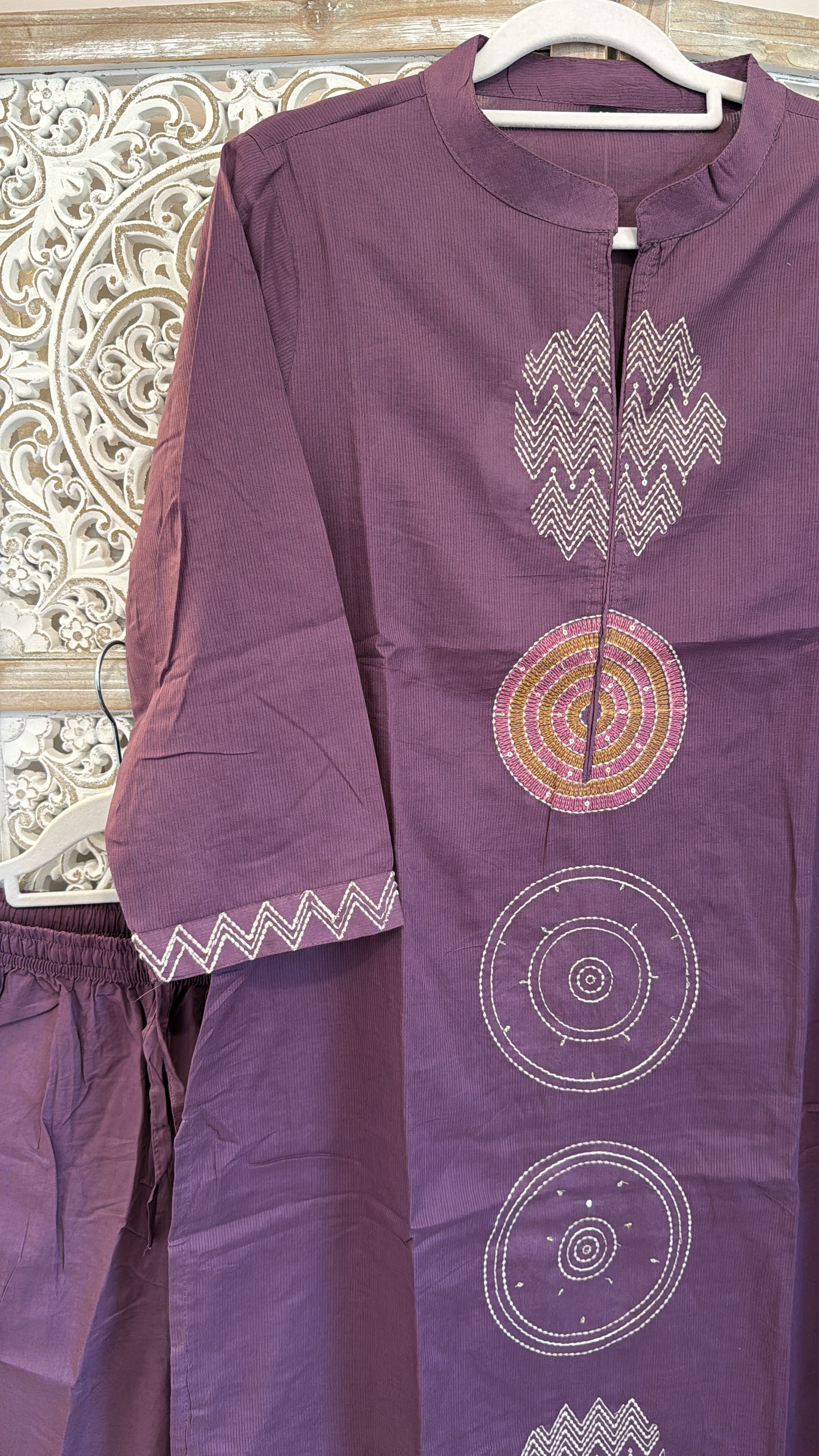 Kashish — Deep Mauve Geometric Cotton Kurta Set
