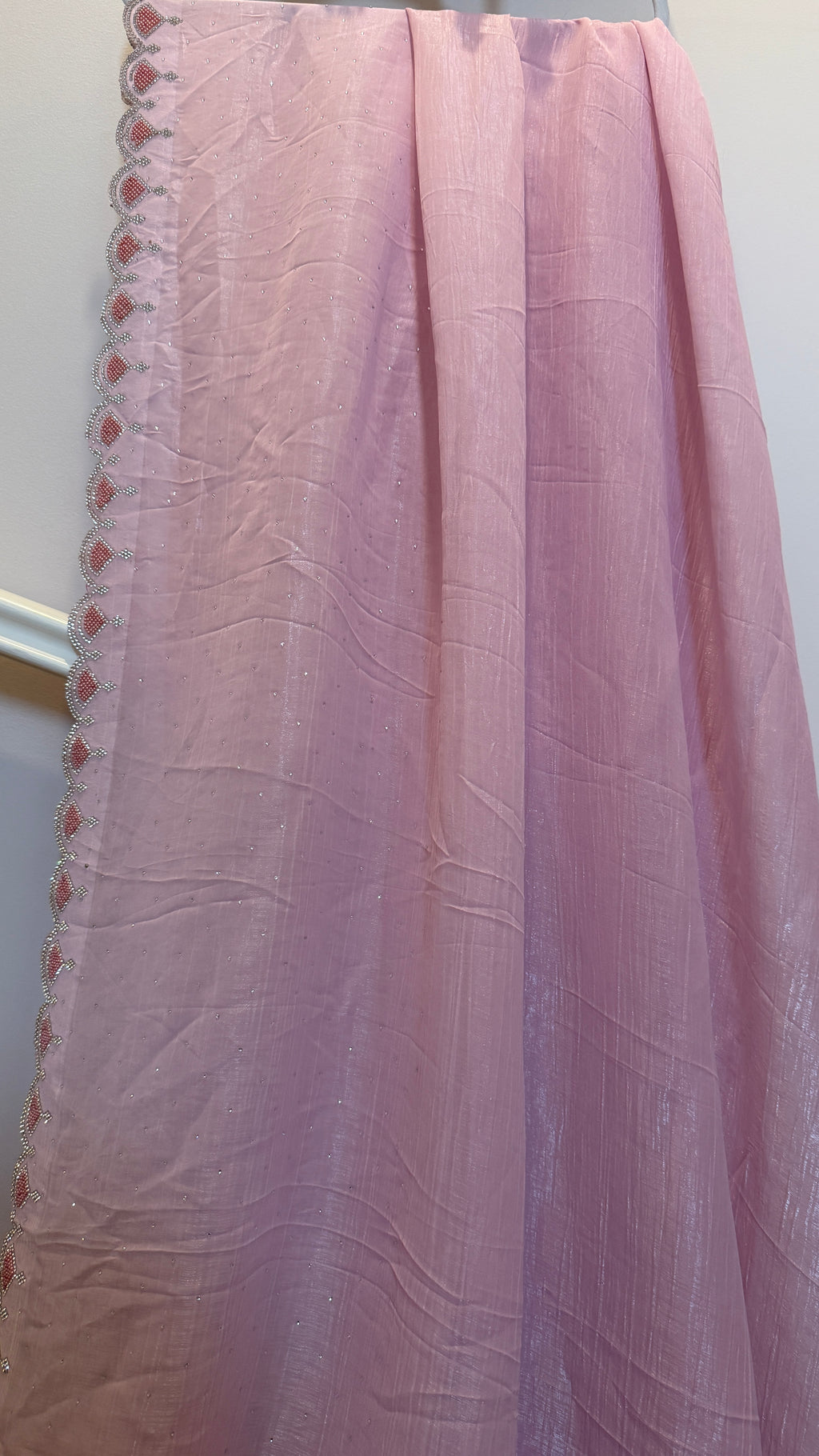 Blush Pink Shimmer Crepe Saree with Embellished Border