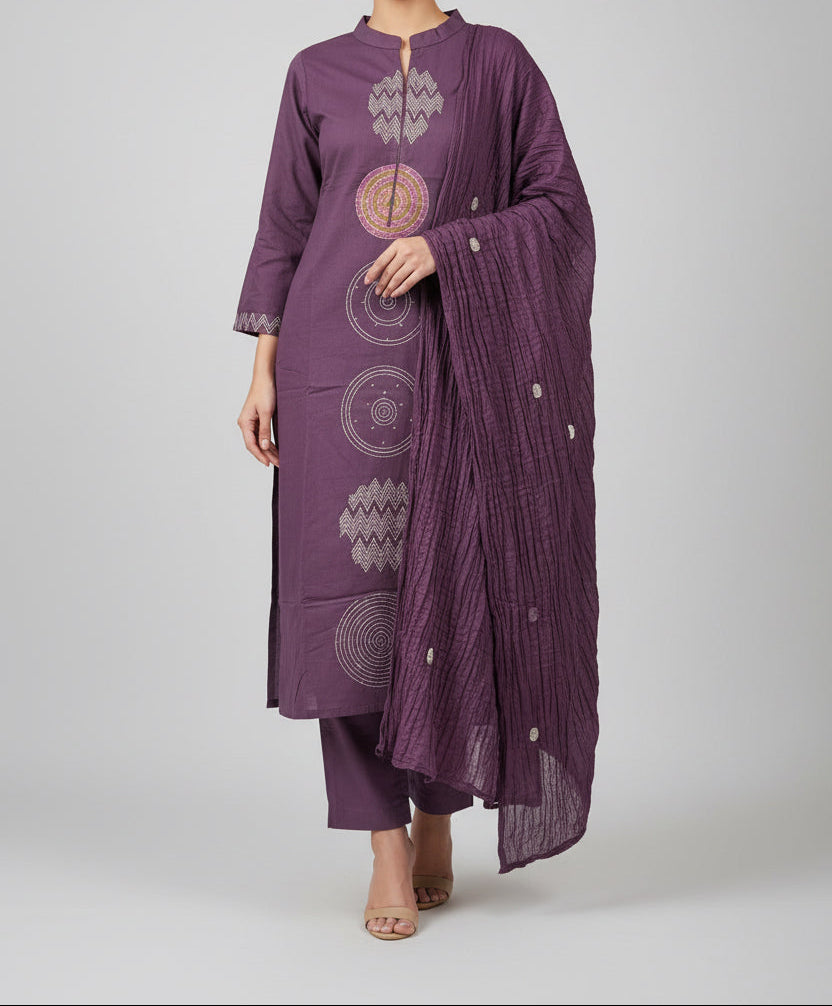 Kashish — Deep Mauve Geometric Cotton Kurta Set