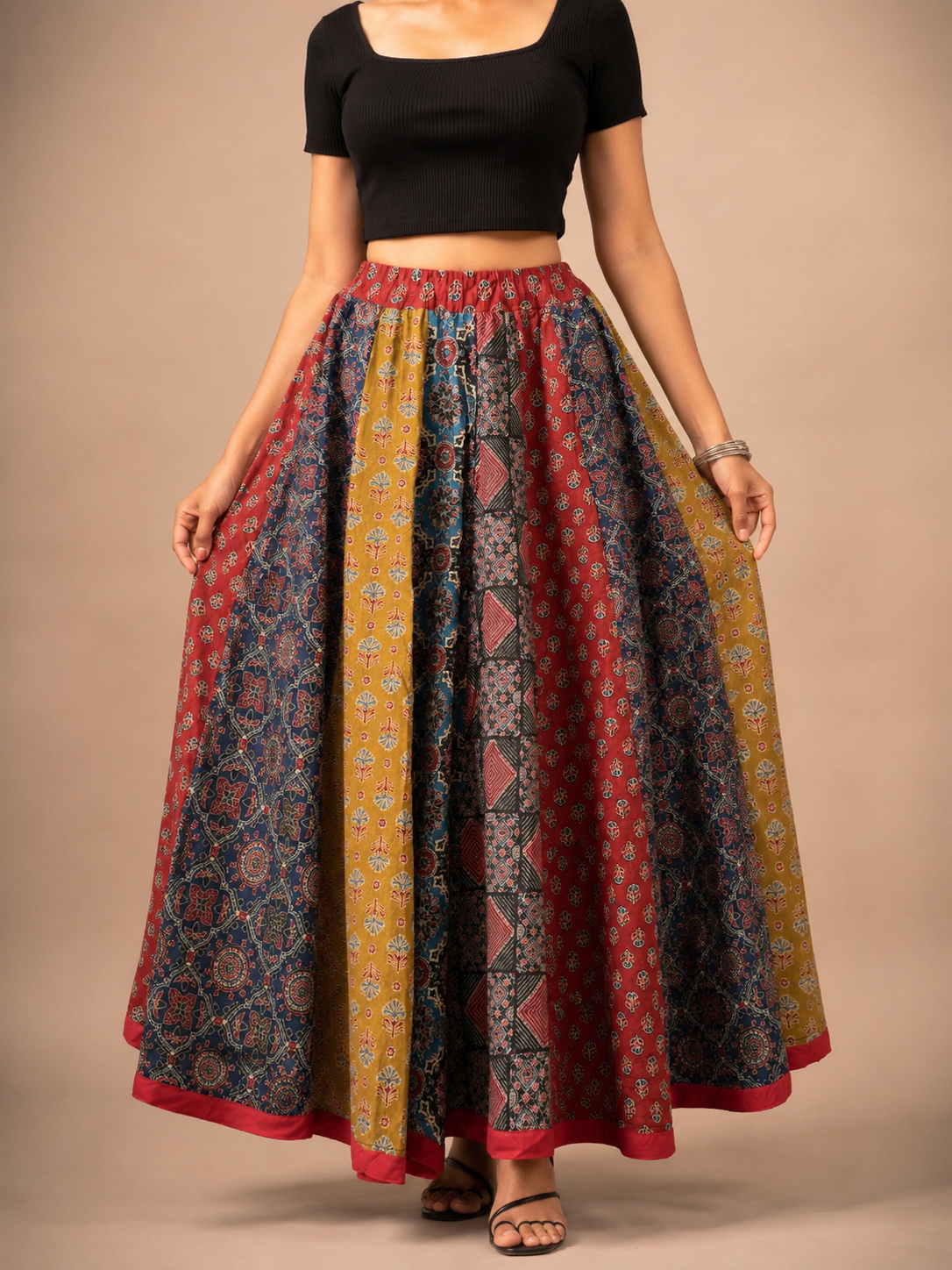 20 Kali Ajrakh Inspired Cotton Flared Skirt