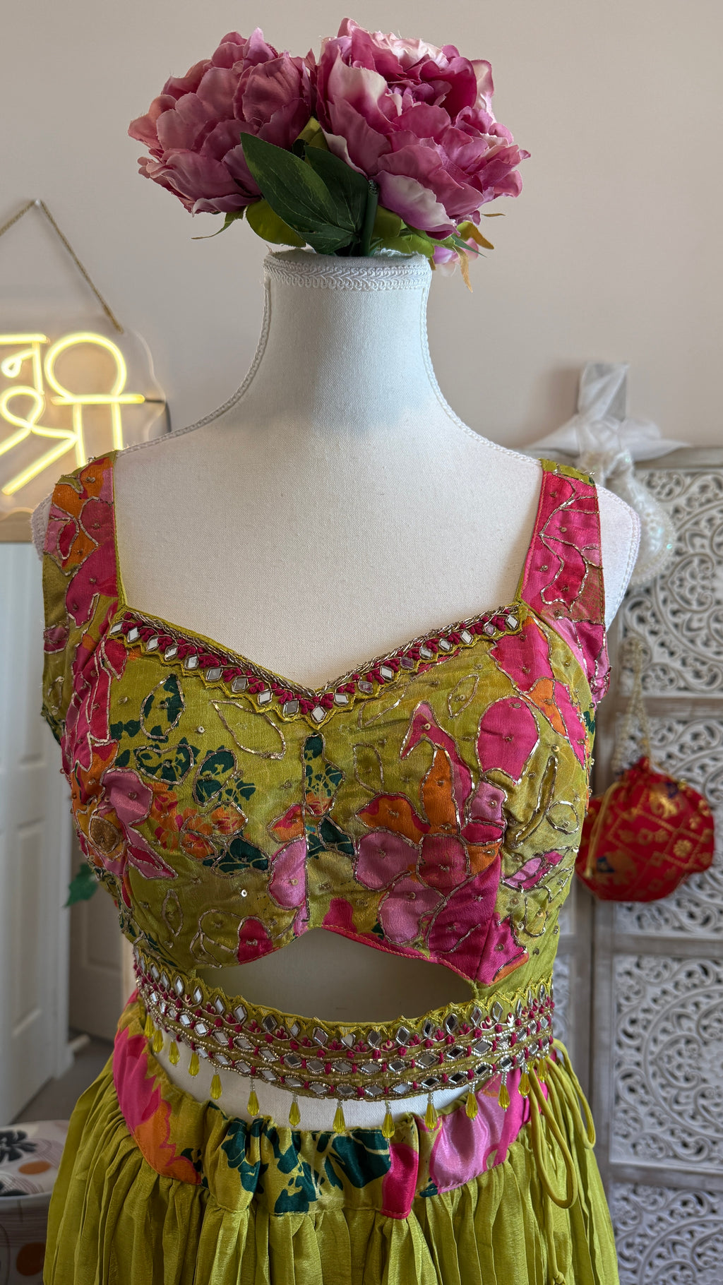 Green Pink Floral designer lehenga