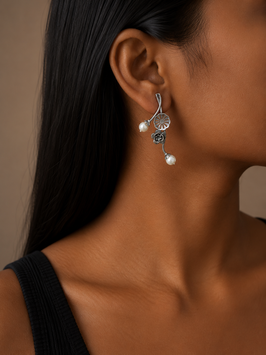 Pearl Bloom Floral Drop Earrings