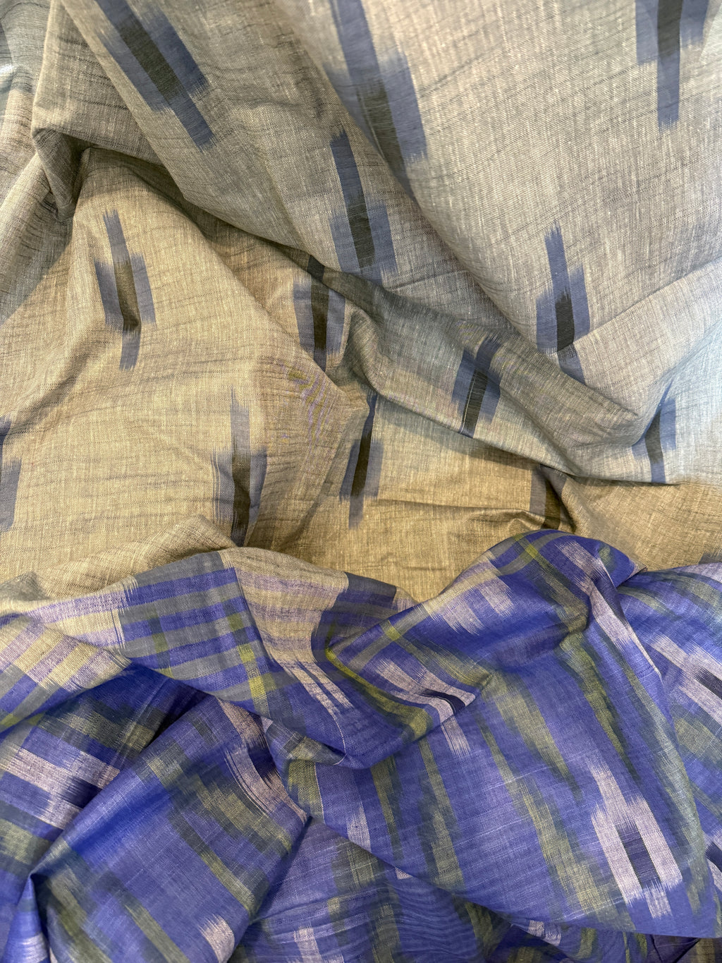 Grey Blue Ikkat Linen saree