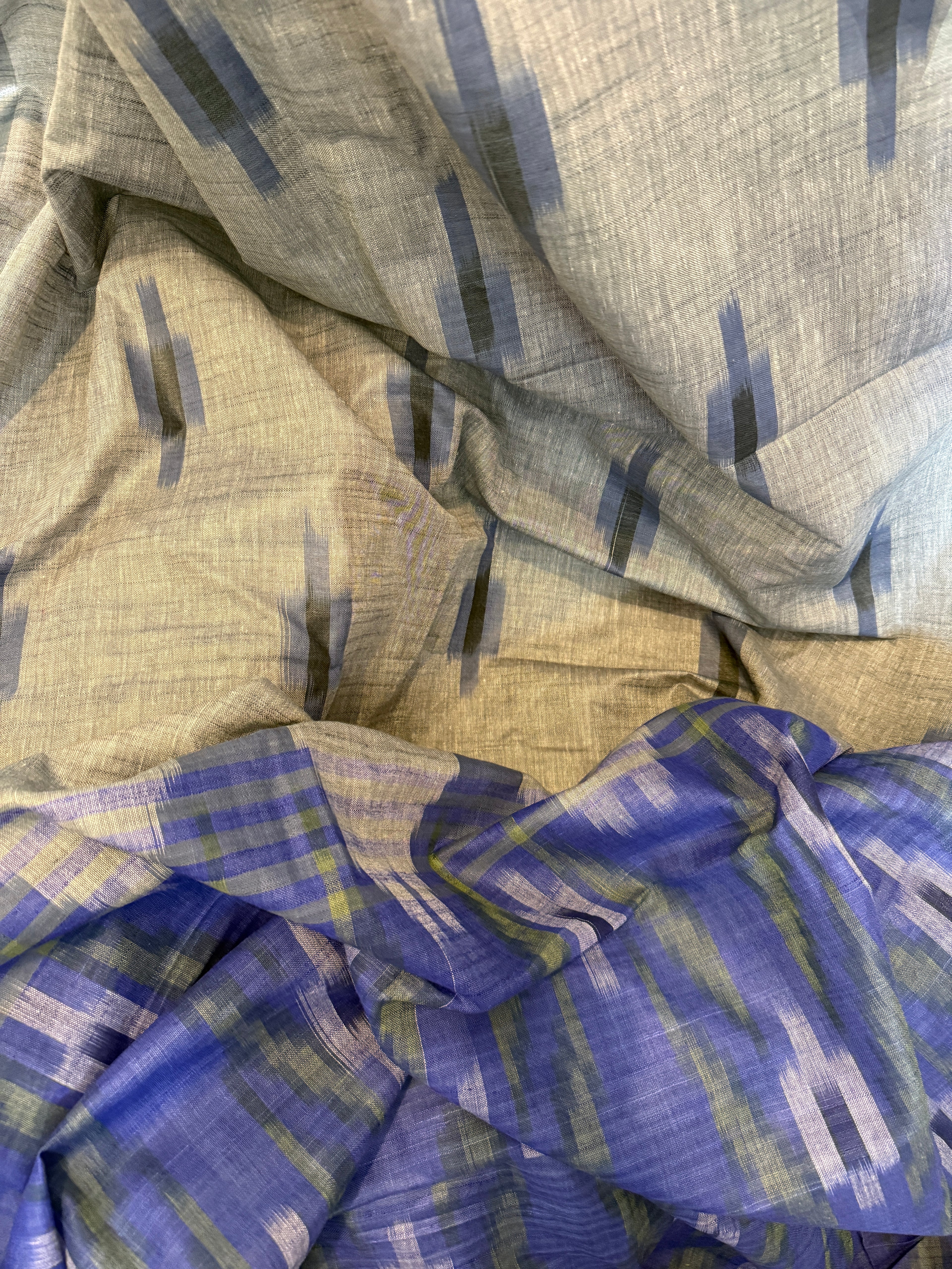 Grey Blue Ikkat Linen saree