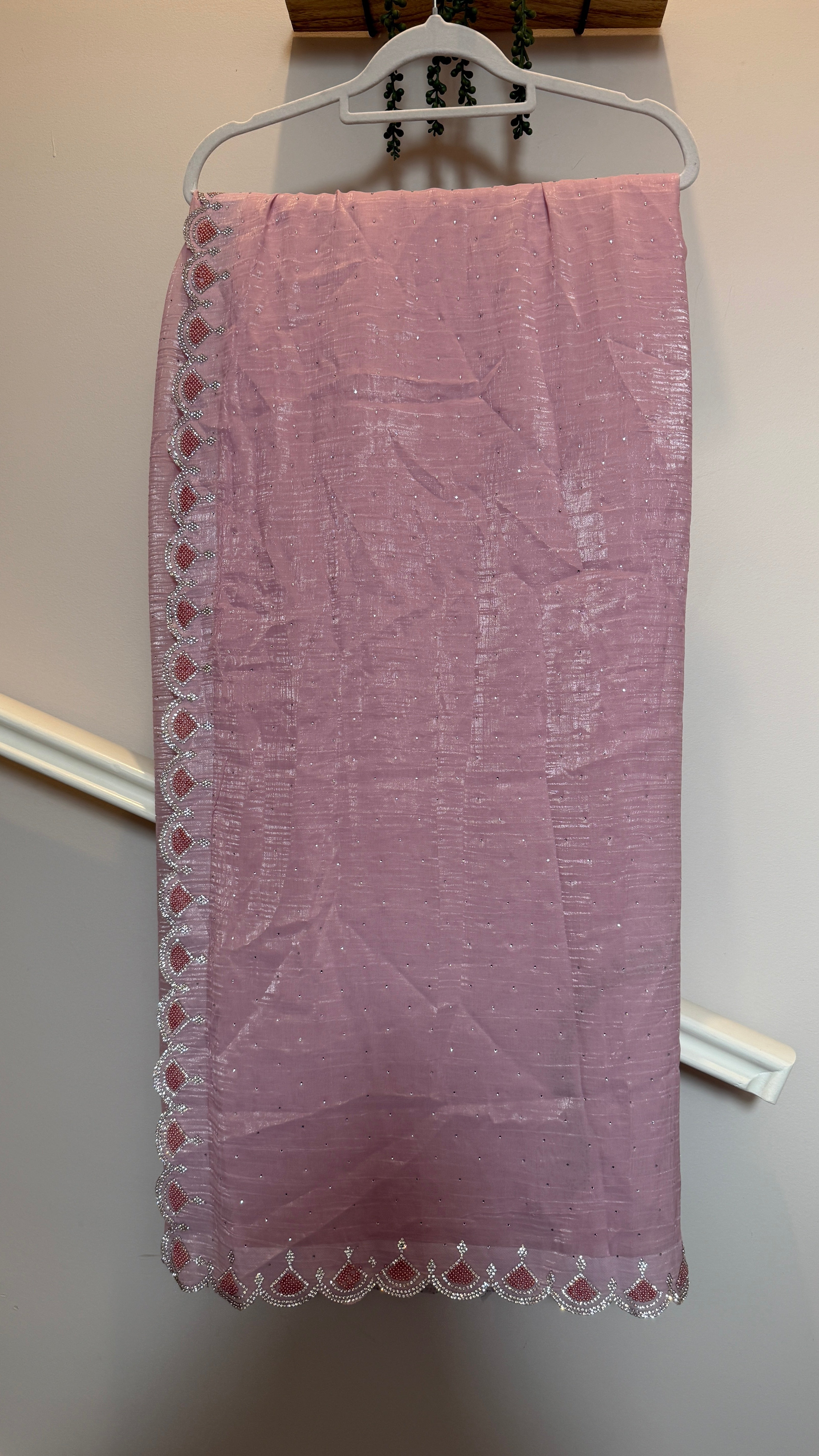 Blush Pink Shimmer Crepe Saree with Embellished Border