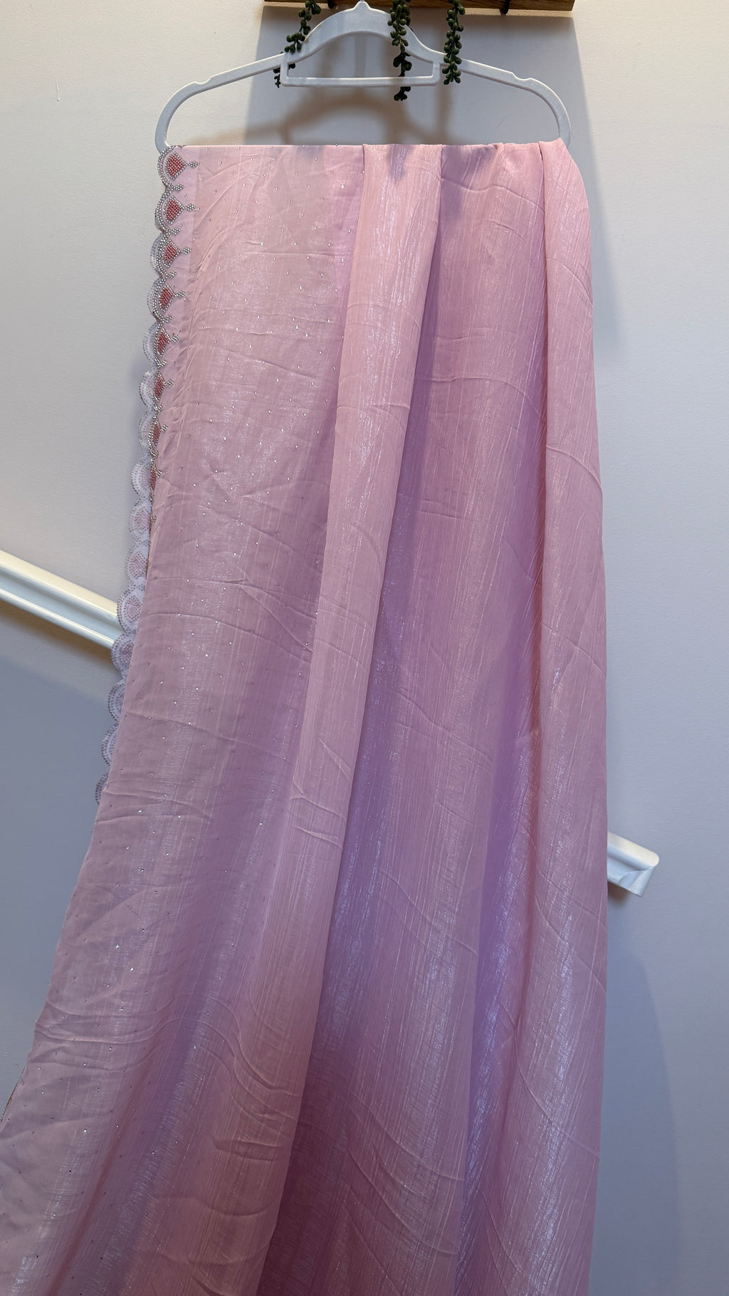 Blush Pink Shimmer Crepe Saree with Embellished Border