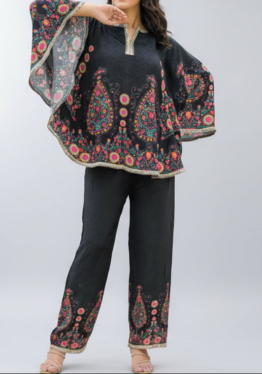 Noir Bloom Short Kaftan Co-Ord Set