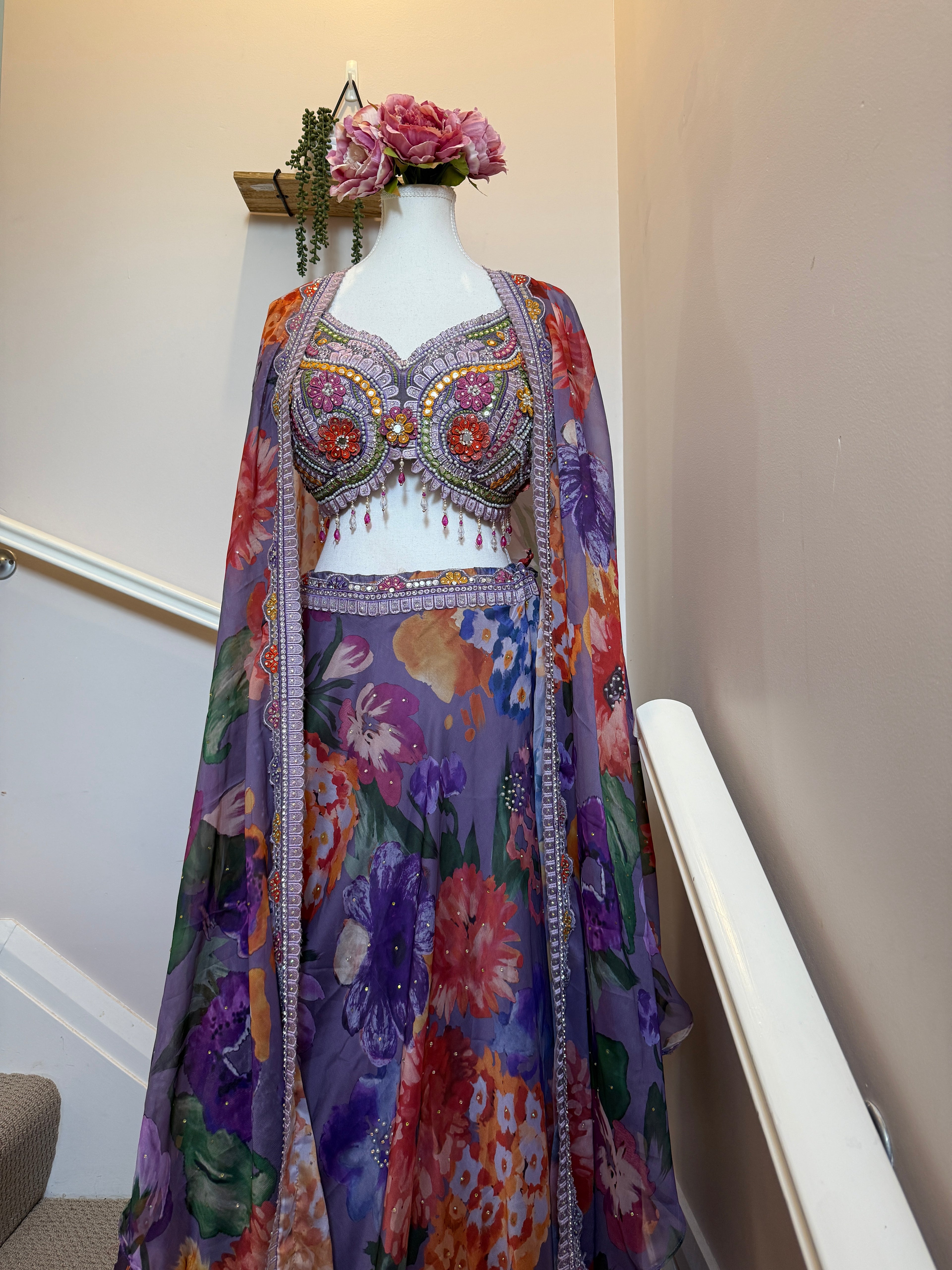 Lavanya Bloom — Floral Georgette Cape Lehenga Set