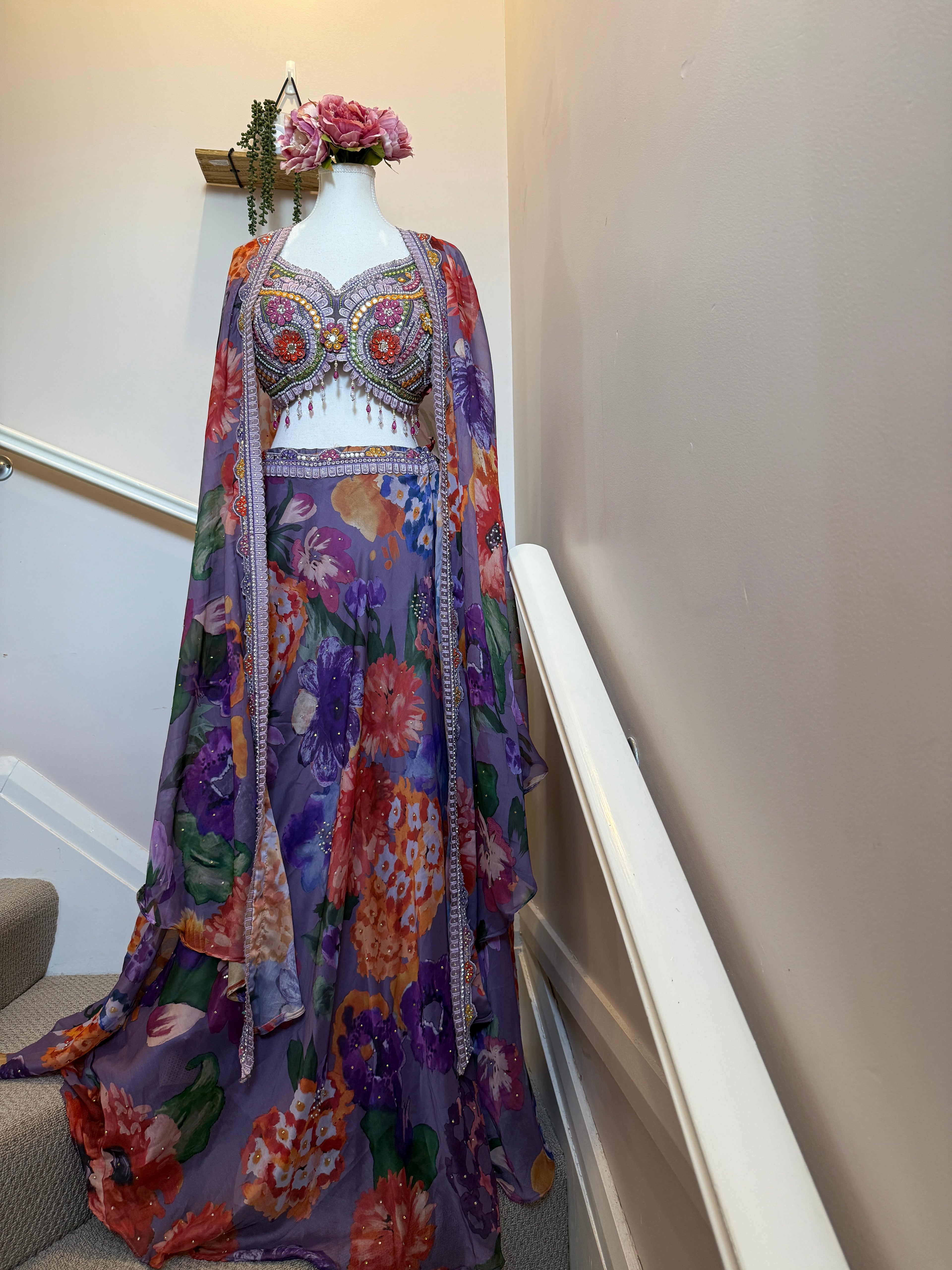 Lavanya Bloom — Floral Georgette Cape Lehenga Set