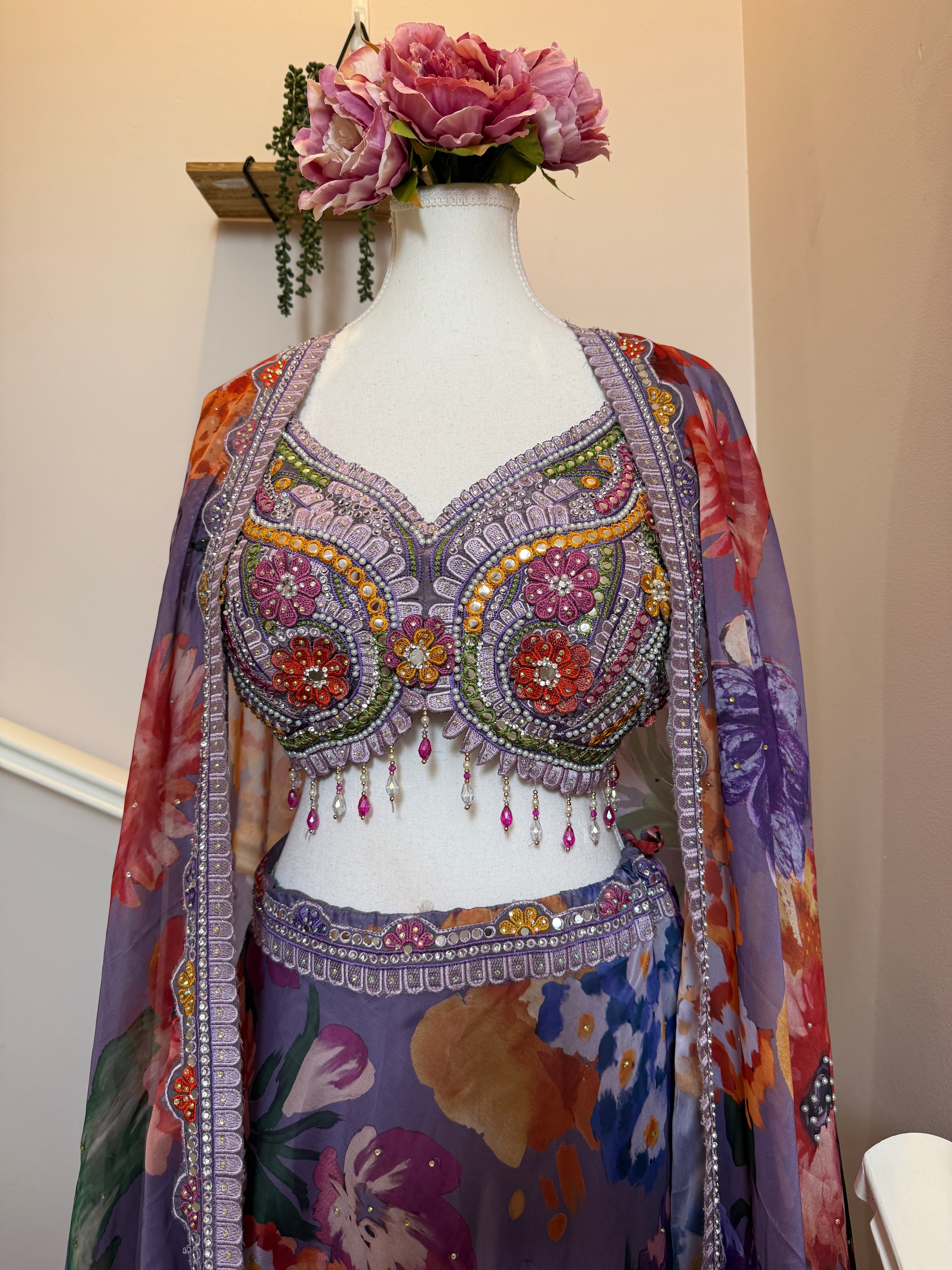 Lavanya Bloom — Floral Georgette Cape Lehenga Set