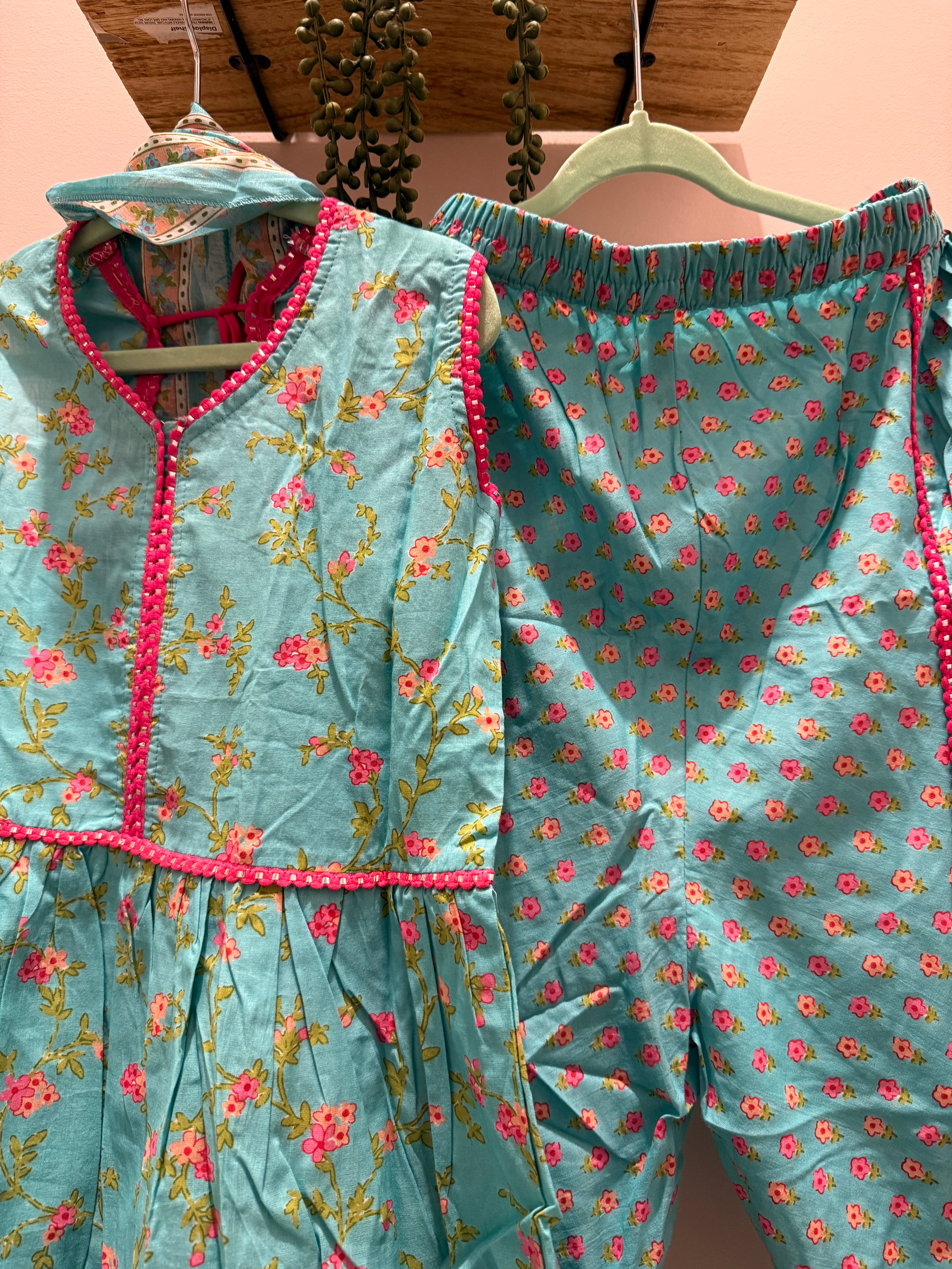 Neel Pari — Girls Cotton Anarkali Tulip Pants Suit Set