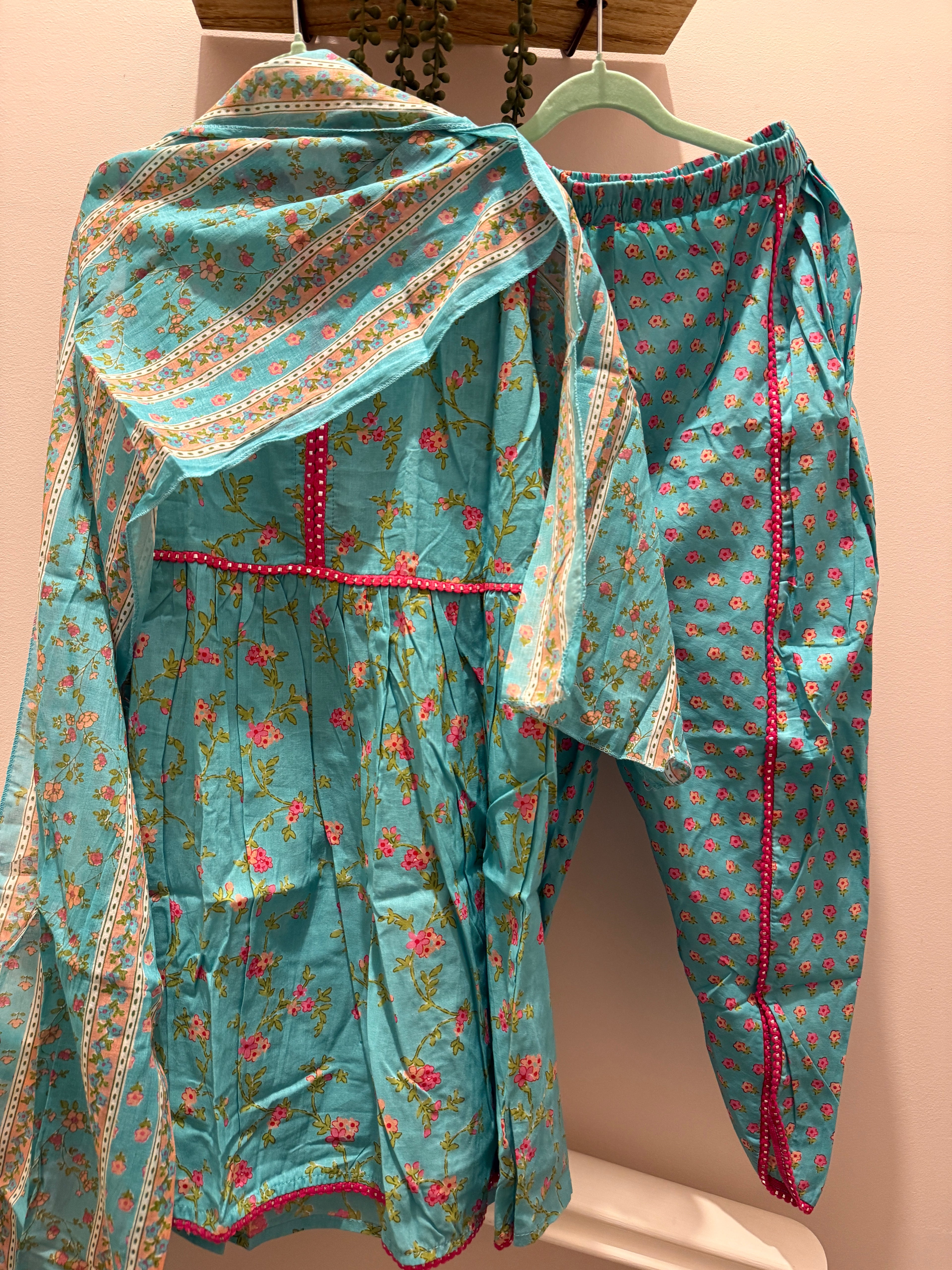 Neel Pari — Girls Cotton Anarkali Tulip Pants Suit Set