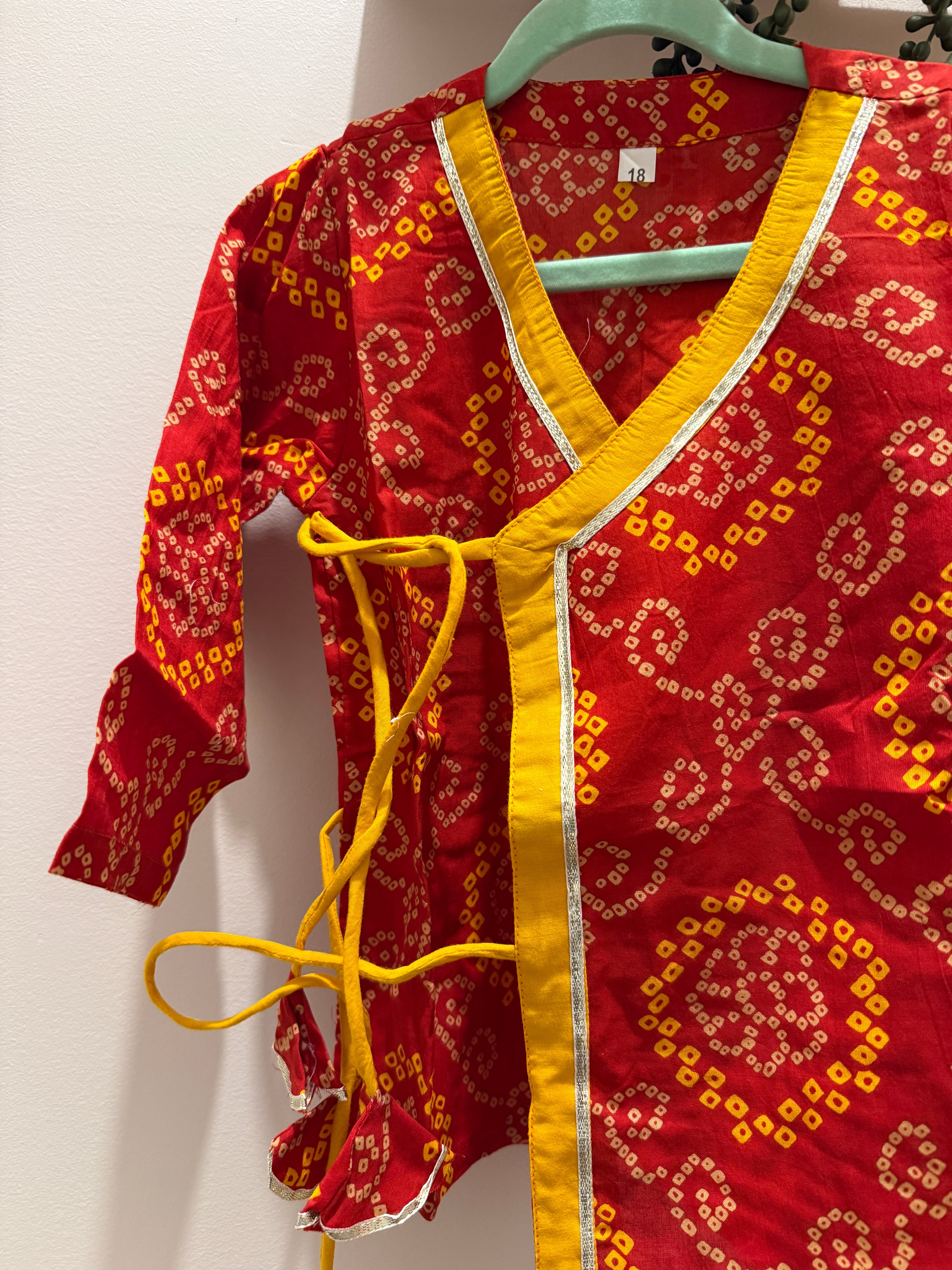 Boy's kurta and yellow dhoti pants set with size chart for toddler boys