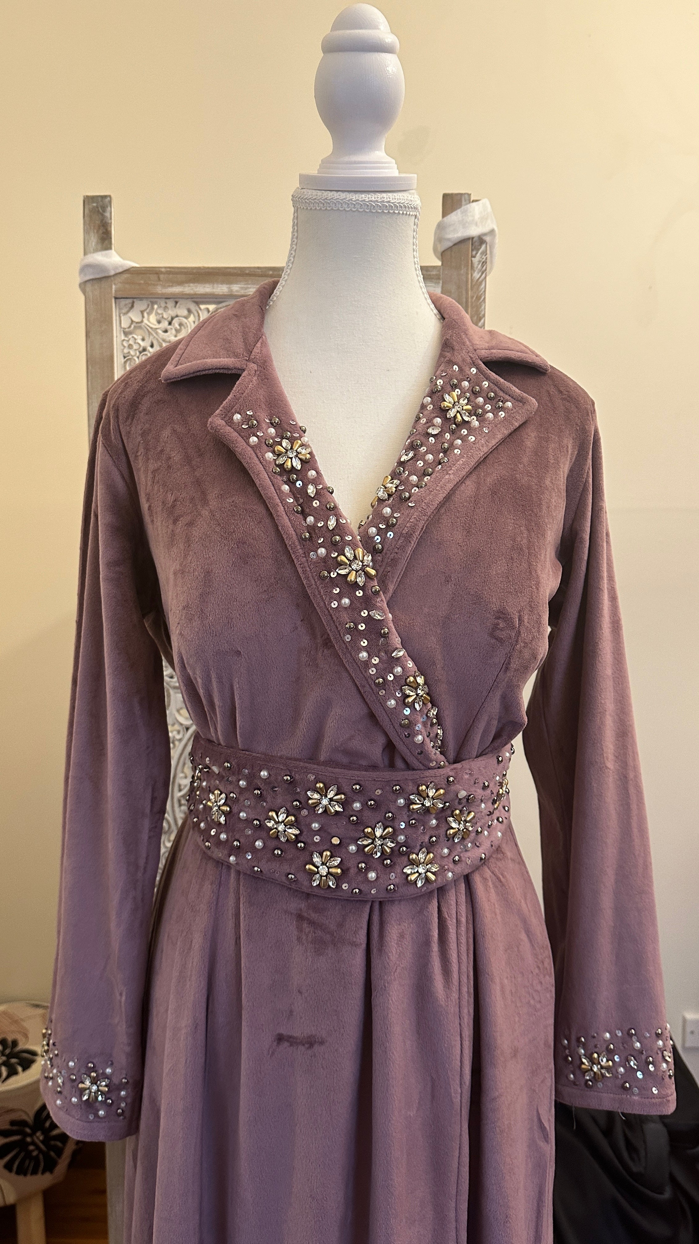 Shahi Wrap — Dusty Mauve Suede Velvet Midi Wrap Dress
