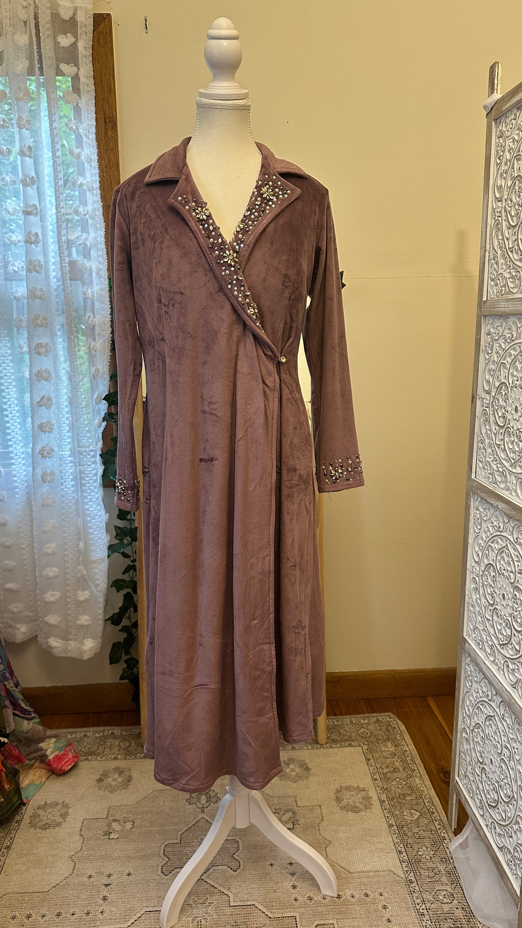 Shahi Wrap — Dusty Mauve Suede Velvet Midi Wrap Dress