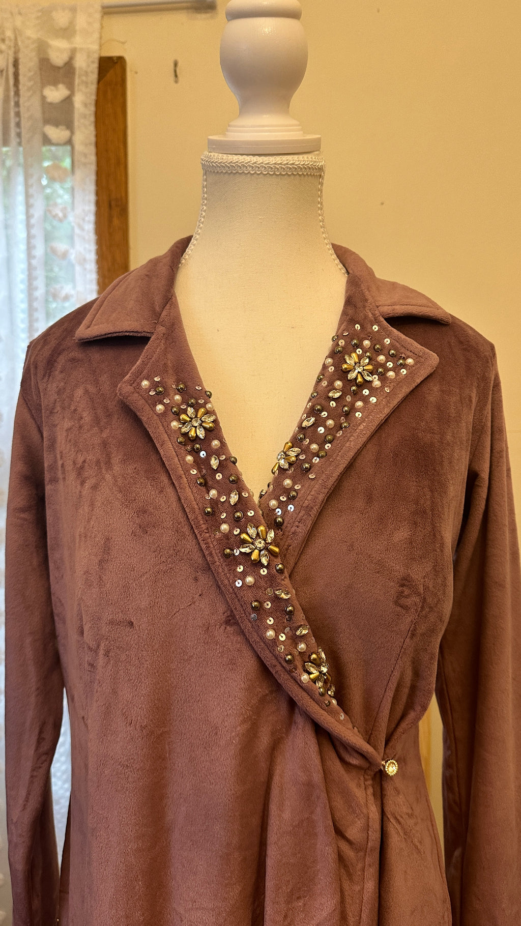 Shahi Wrap — Dusty Mauve Suede Velvet Midi Wrap Dress