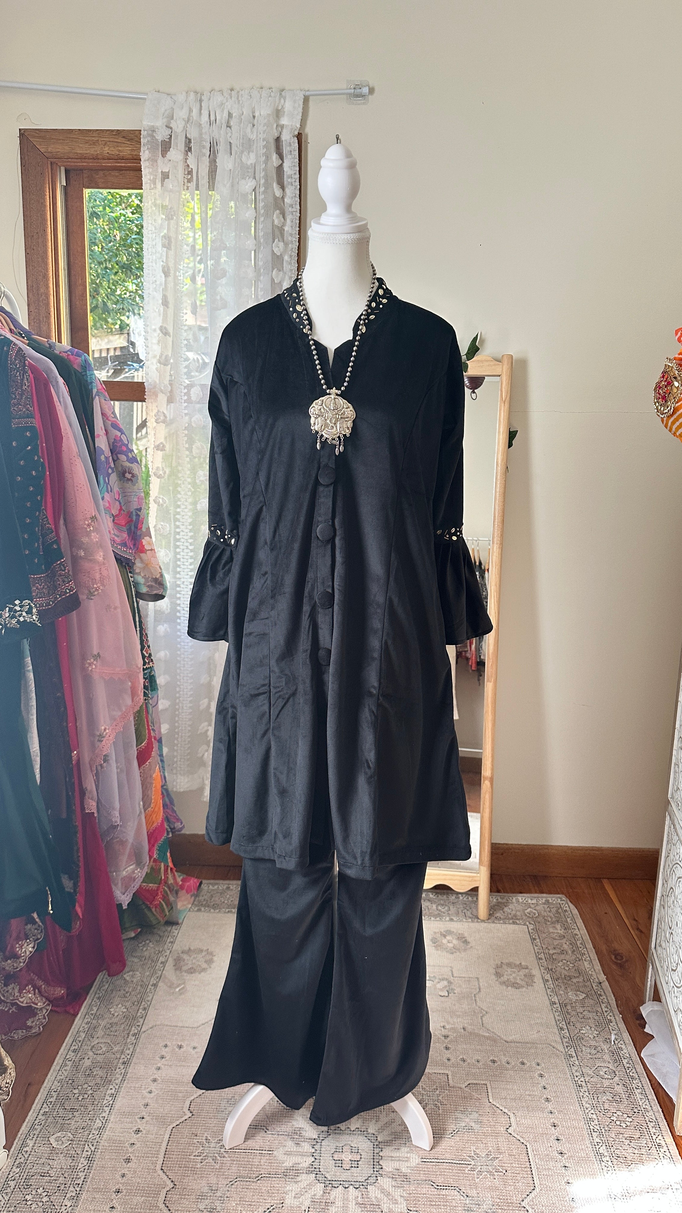 Shab-E-Rang — Black Suede Velvet Co-Ord Set