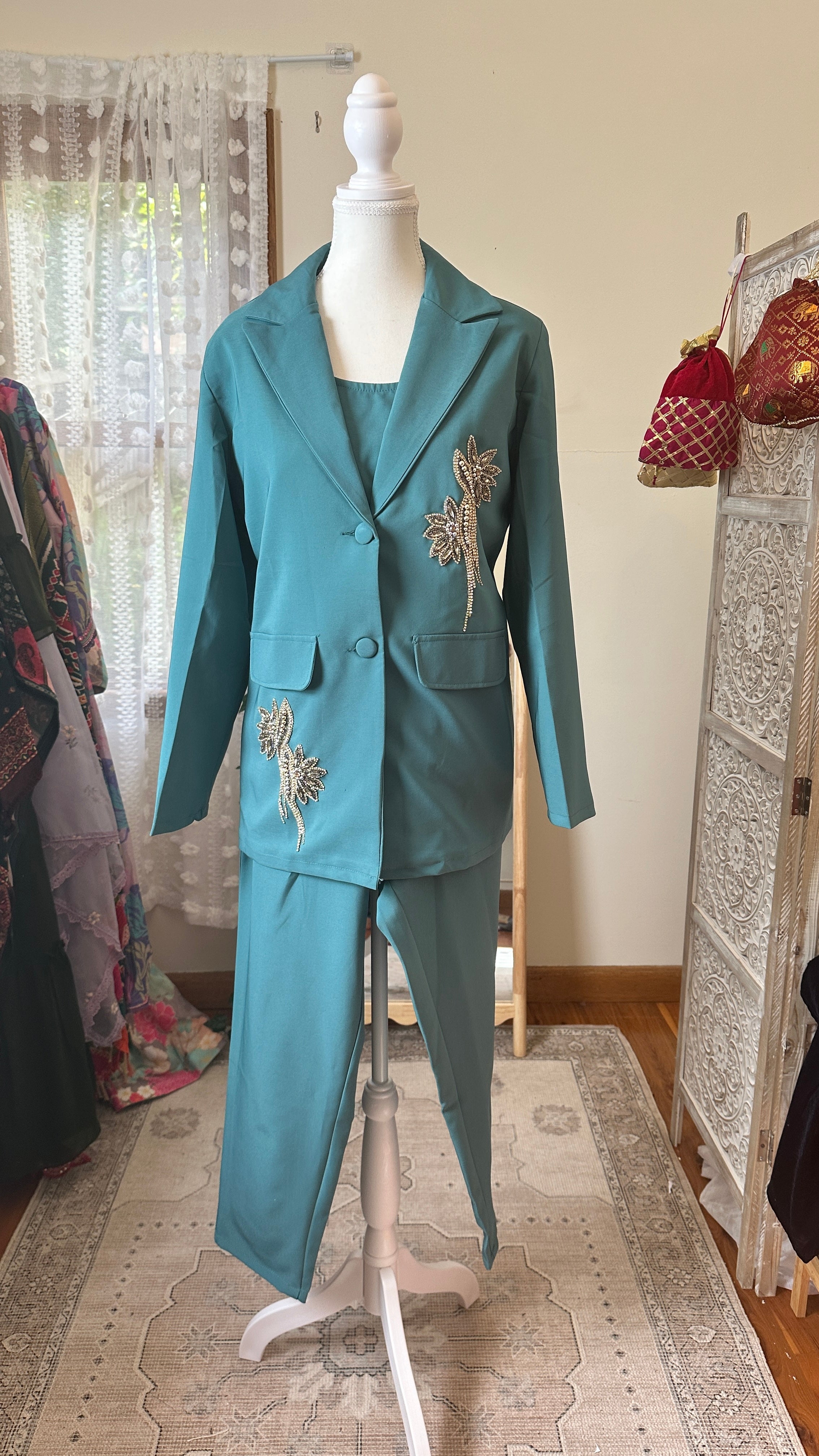 Rhinestone Embellished Blazer 3-Piece Co-Ord Set