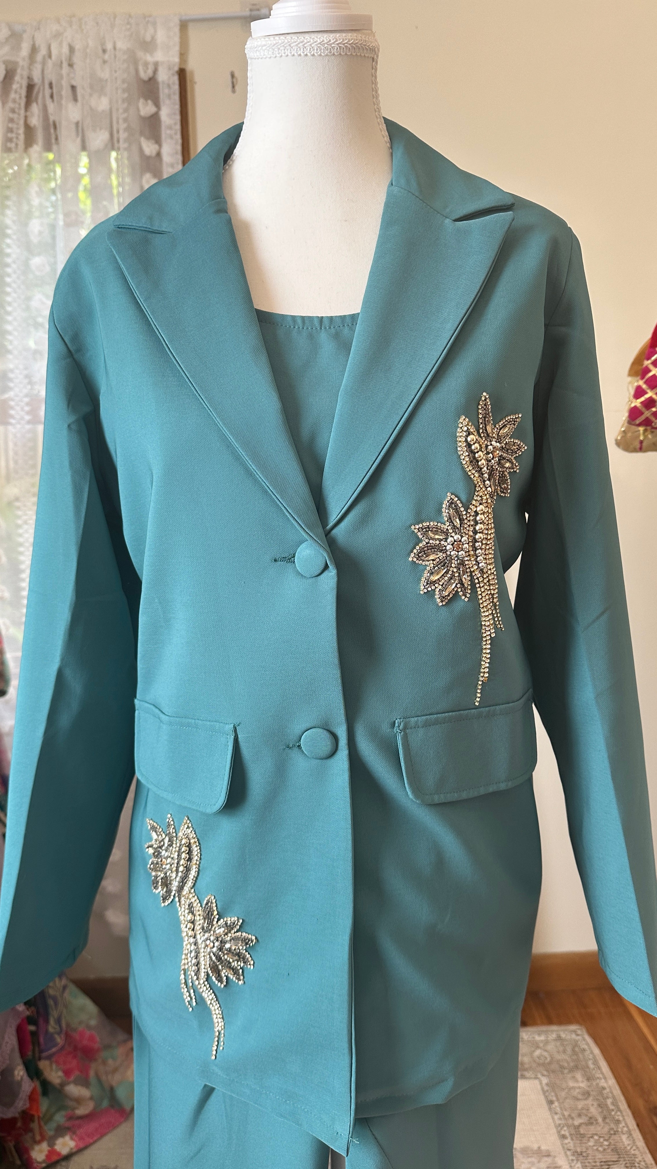 Rhinestone Embellished Blazer 3-Piece Co-Ord Set