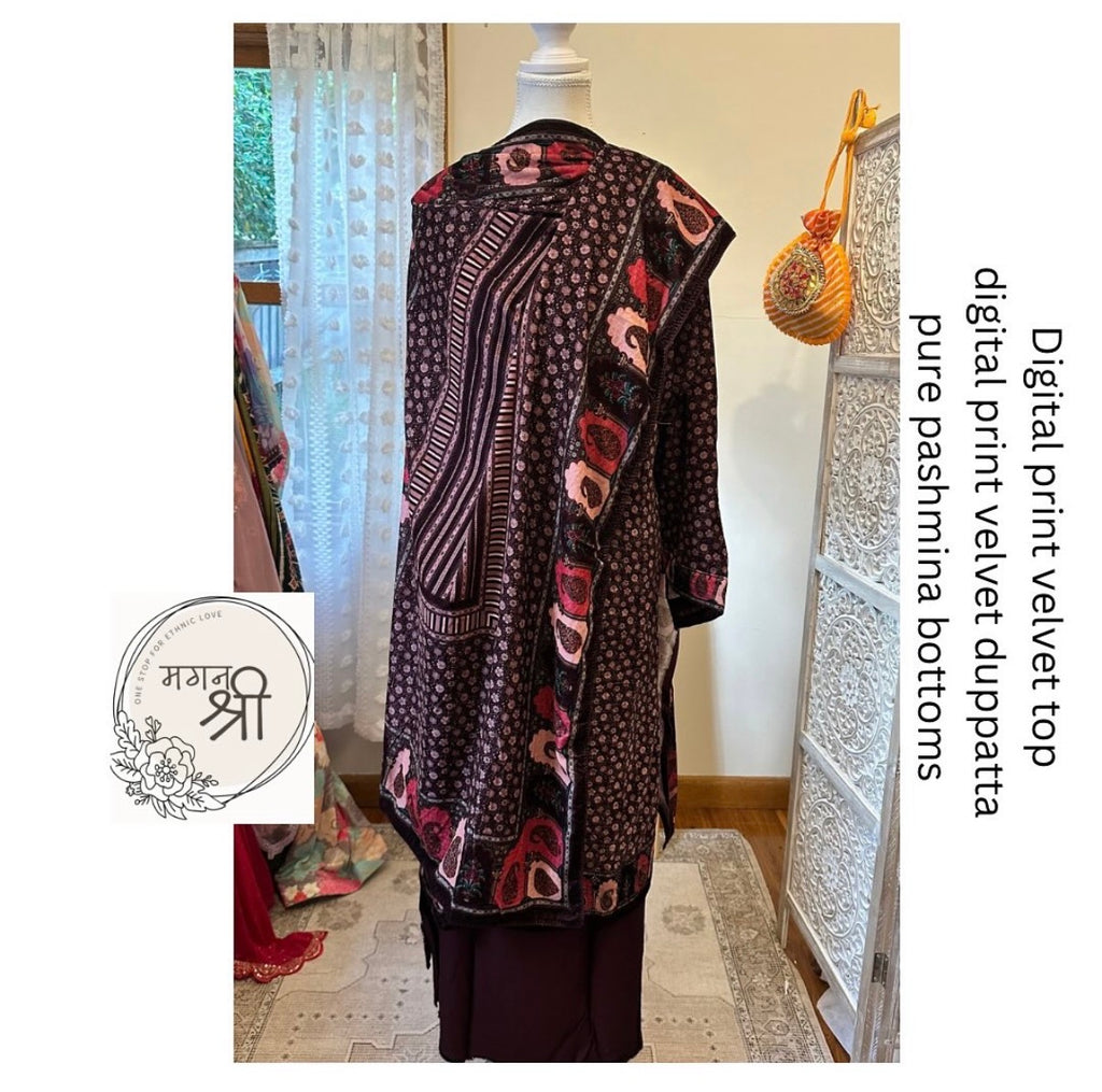 Midnight Paisley Pashmina Semi-Stitched Suit Set