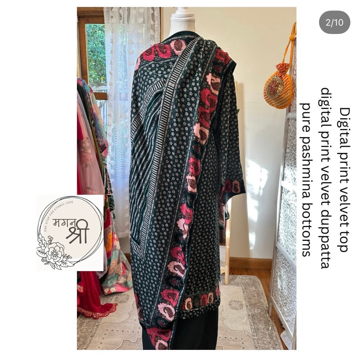 Midnight Paisley Pashmina Semi-Stitched Suit Set