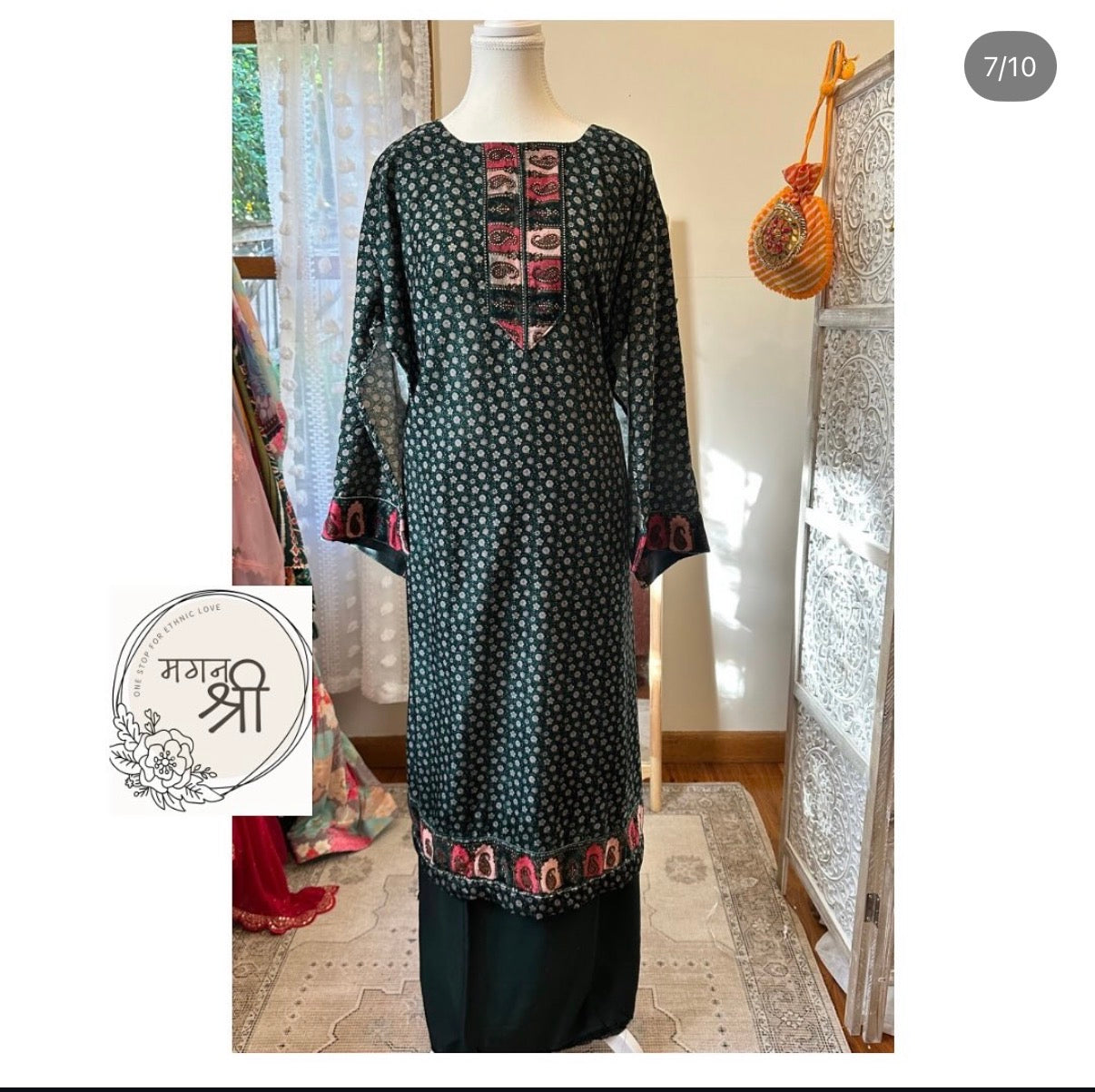 Midnight Paisley Pashmina Semi-Stitched Suit Set