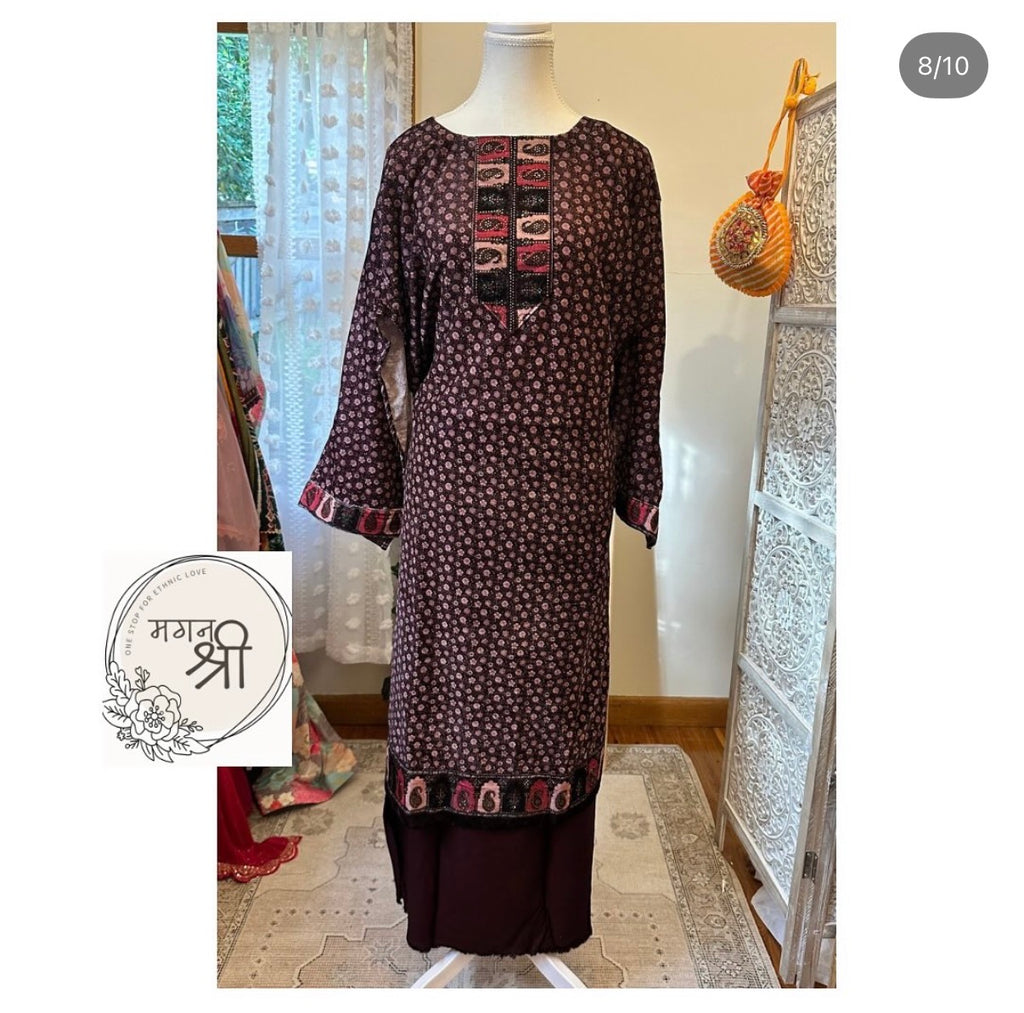 Midnight Paisley Pashmina Semi-Stitched Suit Set