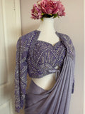 Lavender Crystal Embellished Ready-to-Wear Drape Saree with Complimentary Petticoat