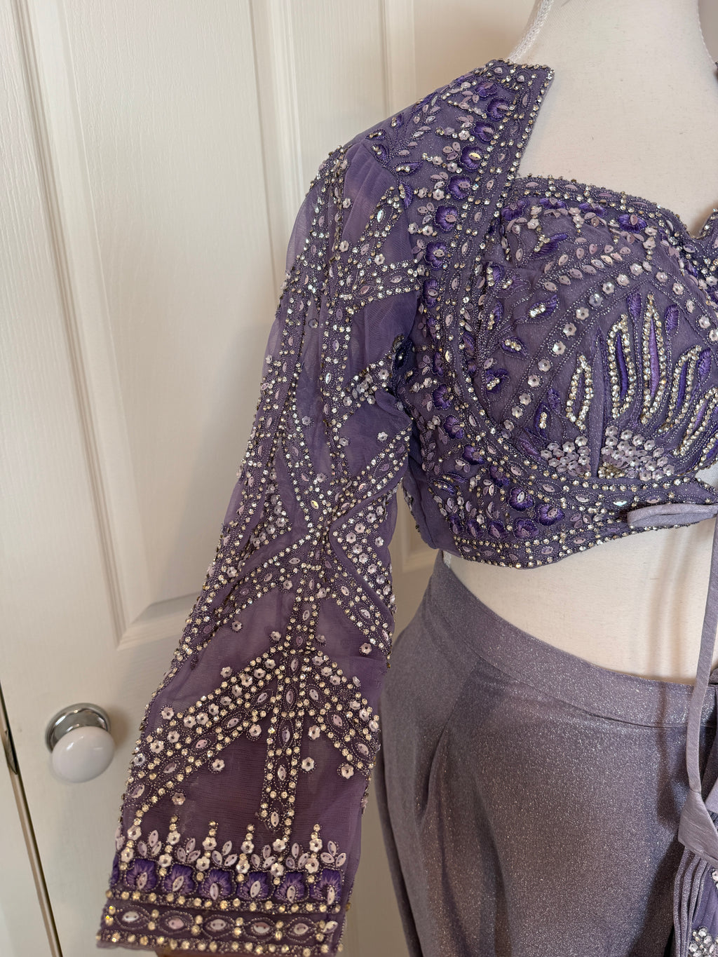 Lavender Crystal Embellished Ready-to-Wear Drape Saree with Complimentary Petticoat