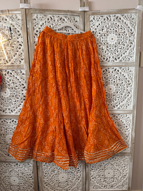 Bandhani Cotton Flared Skirt – Full Elastic Waist with Side Drawstrings
