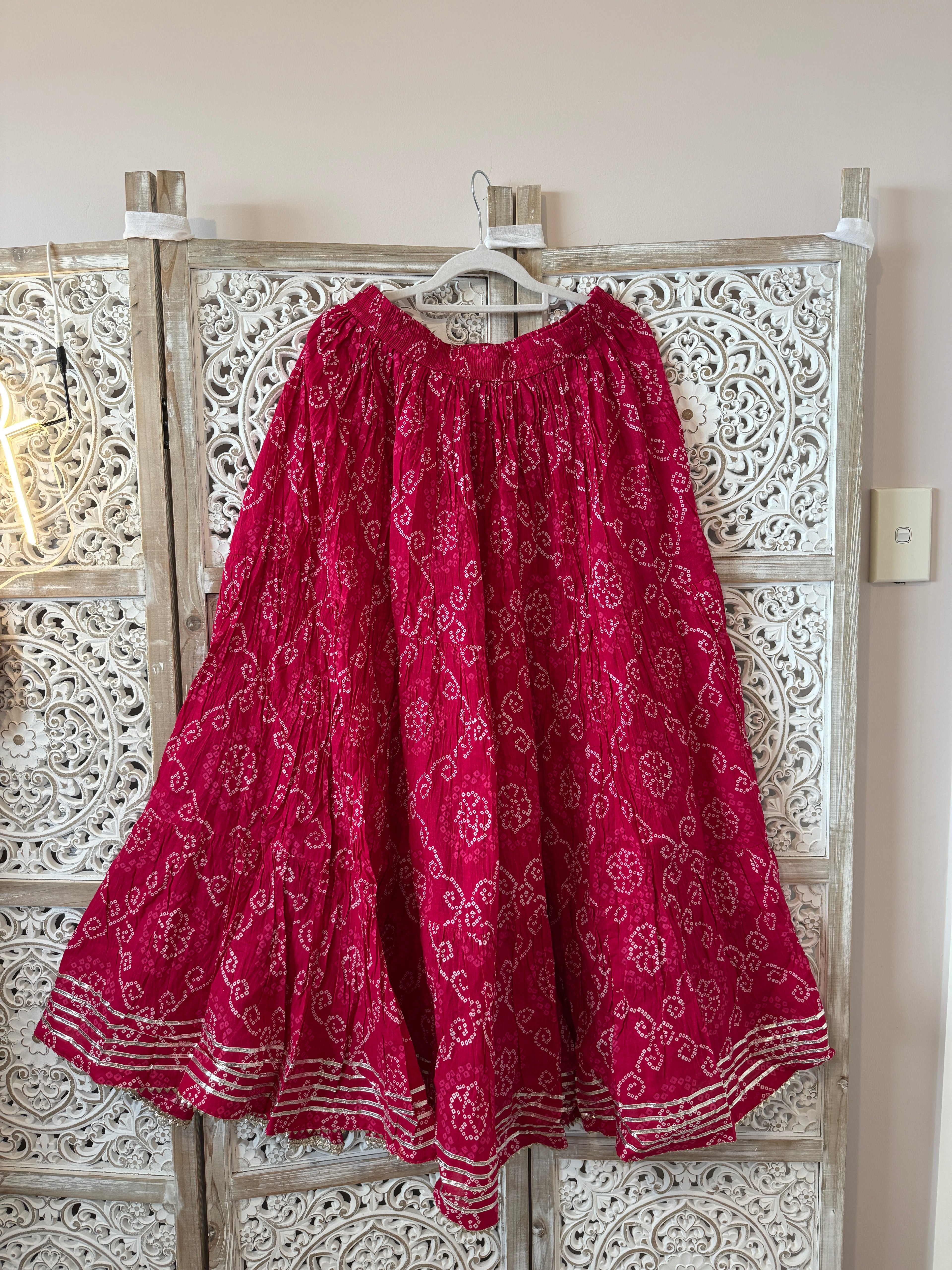 Bandhani Cotton Flared Skirt – Full Elastic Waist with Side Drawstrings