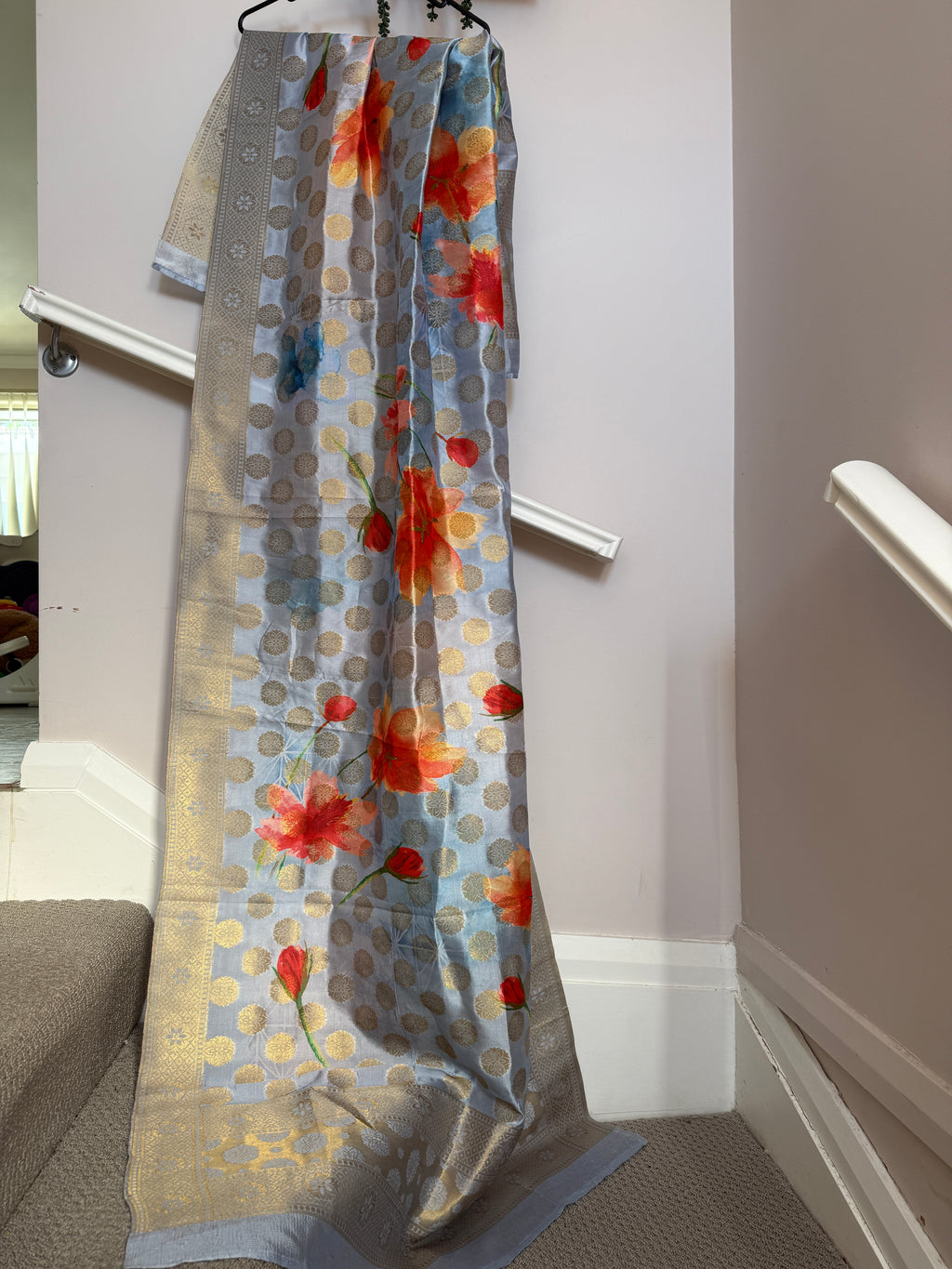 Pure Digital Print Banarasi Dupatta- Powder Blue