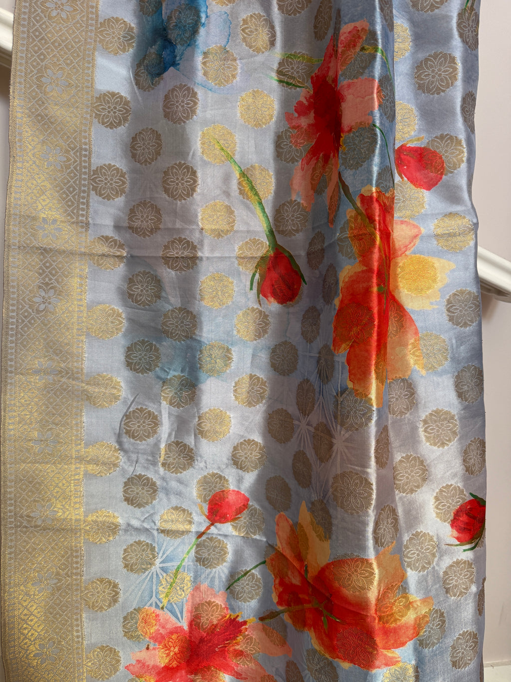 Pure Digital Print Banarasi Dupatta- Powder Blue