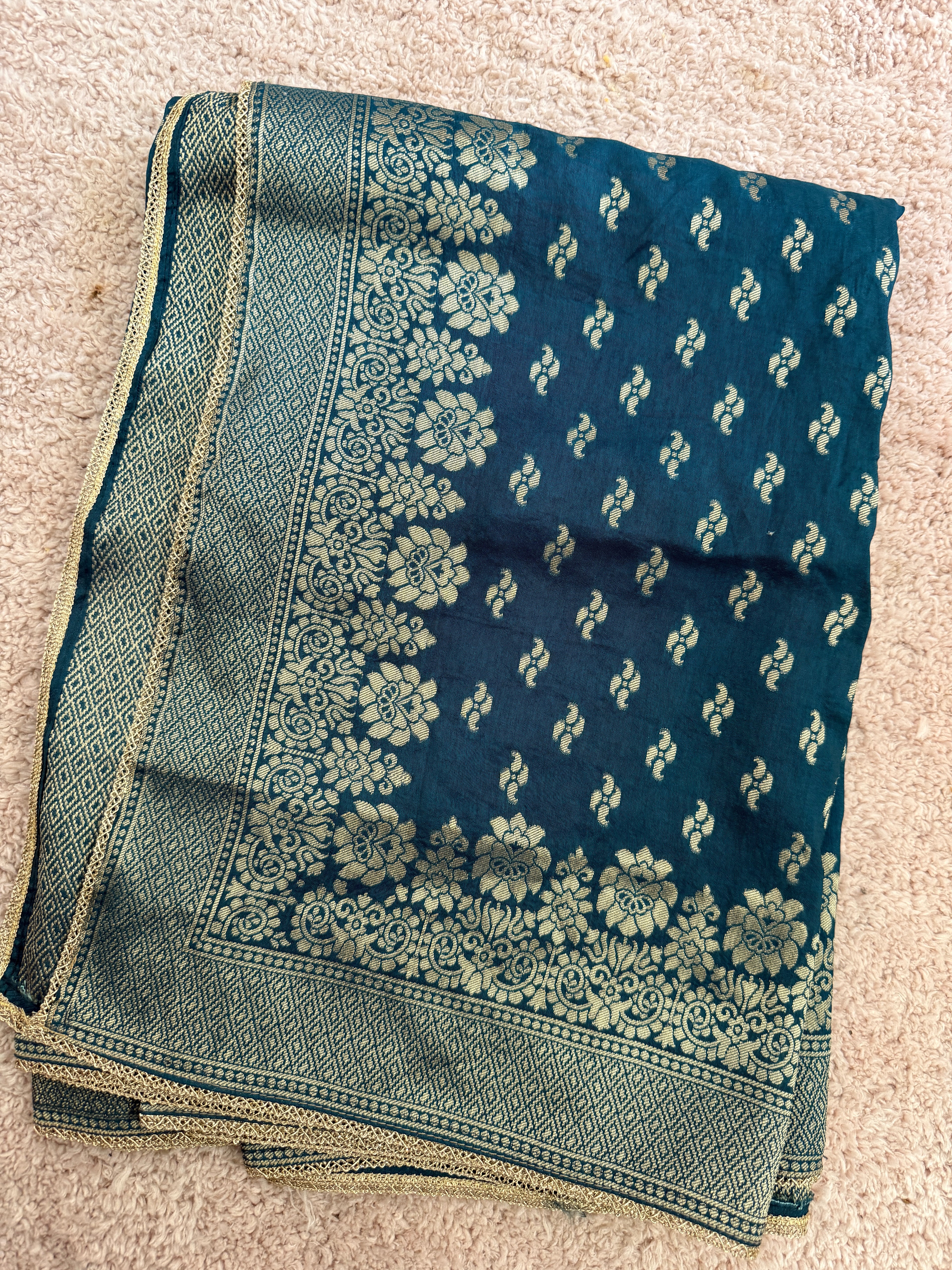 Pure Banarasi Silk Woven Dupatta with Floral Border & Butti - Blue