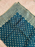 Pure Banarasi Silk Woven Dupatta with Floral Border & Butti - Blue