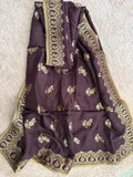 Pure Banarasi Silk Woven Dupatta with Floral Butti & Traditional Border- Deep Plum