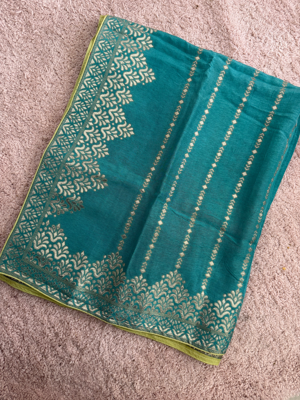 Pure Banarasi Silk Dupatta – Peacock Blue with Gold Zari Woven Border