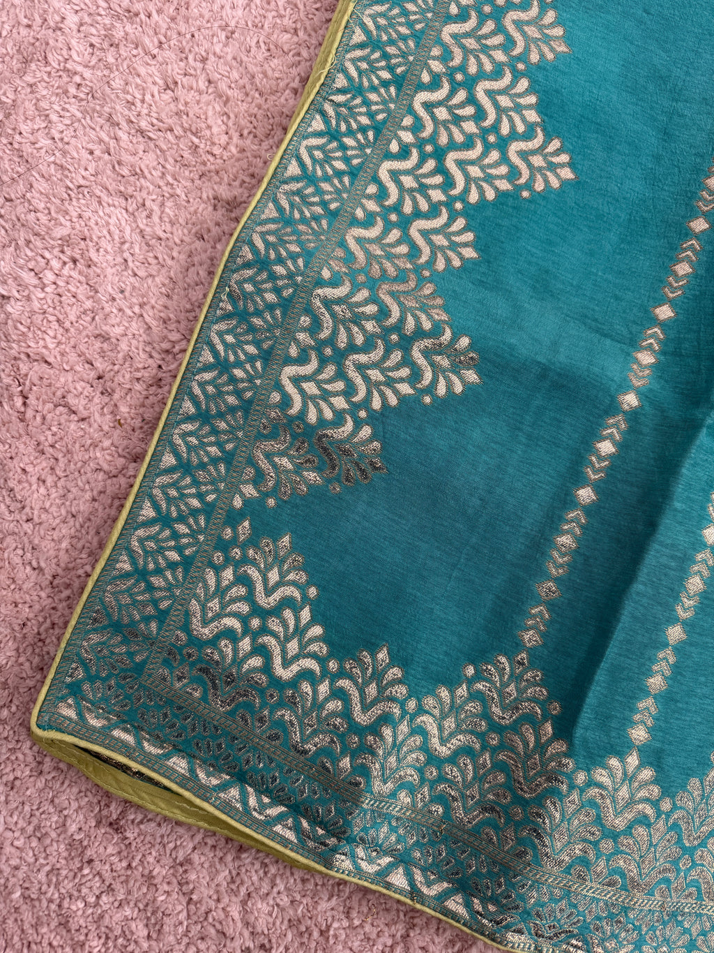 Pure Banarasi Silk Dupatta – Peacock Blue with Gold Zari Woven Border